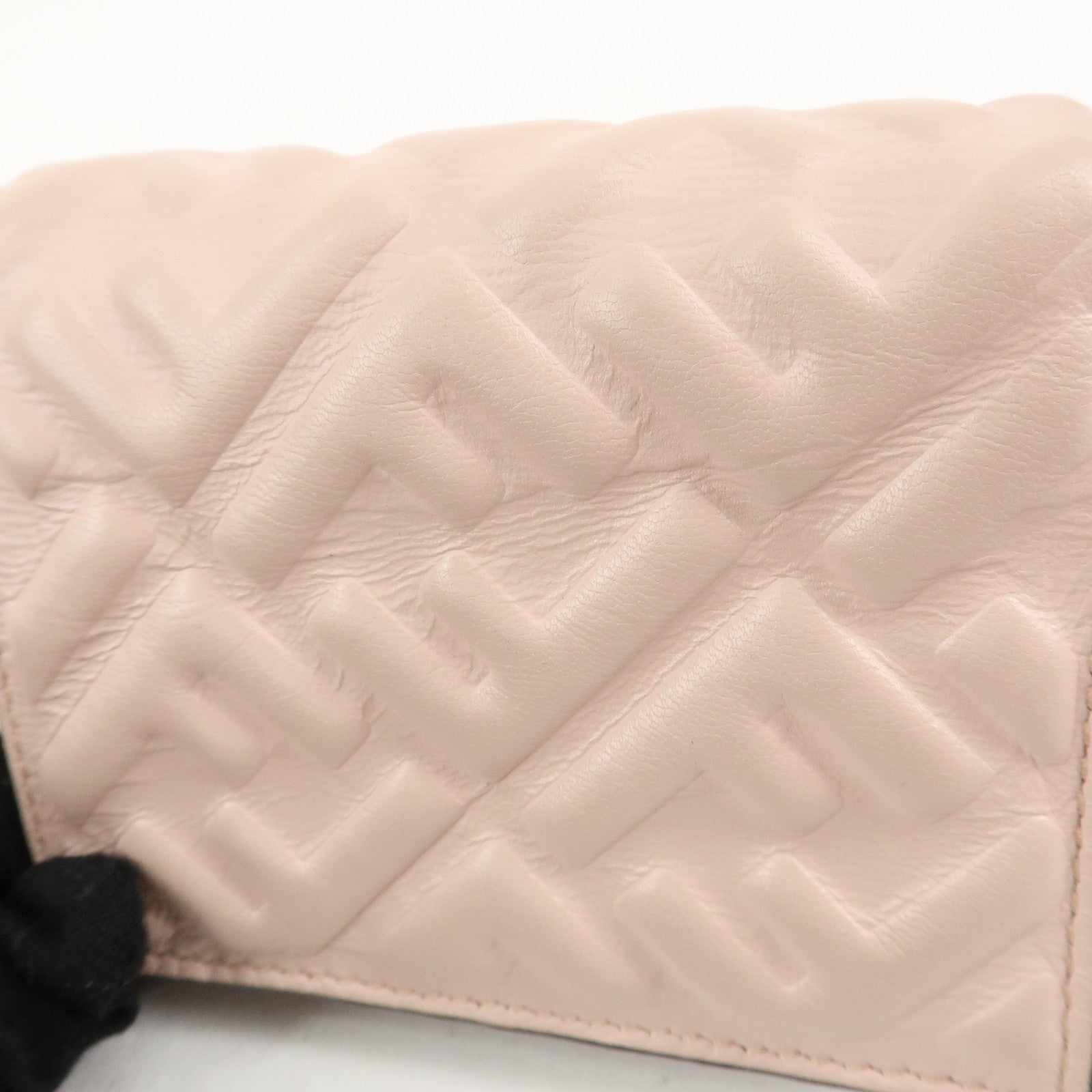 FENDI Bucket Leather Bi-Fold Wallet Gold Metal Fitting Pink Used