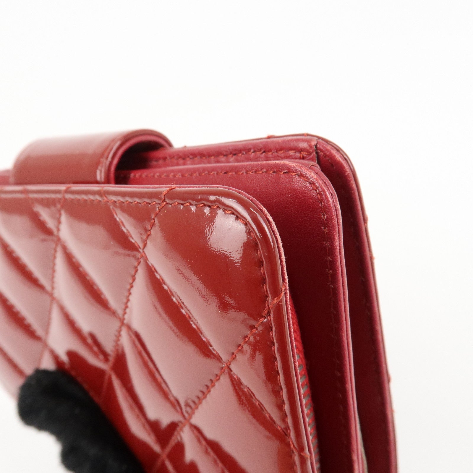 CHANEL Brilliant Patent Leather Bifold Wallet Red A48706 Used