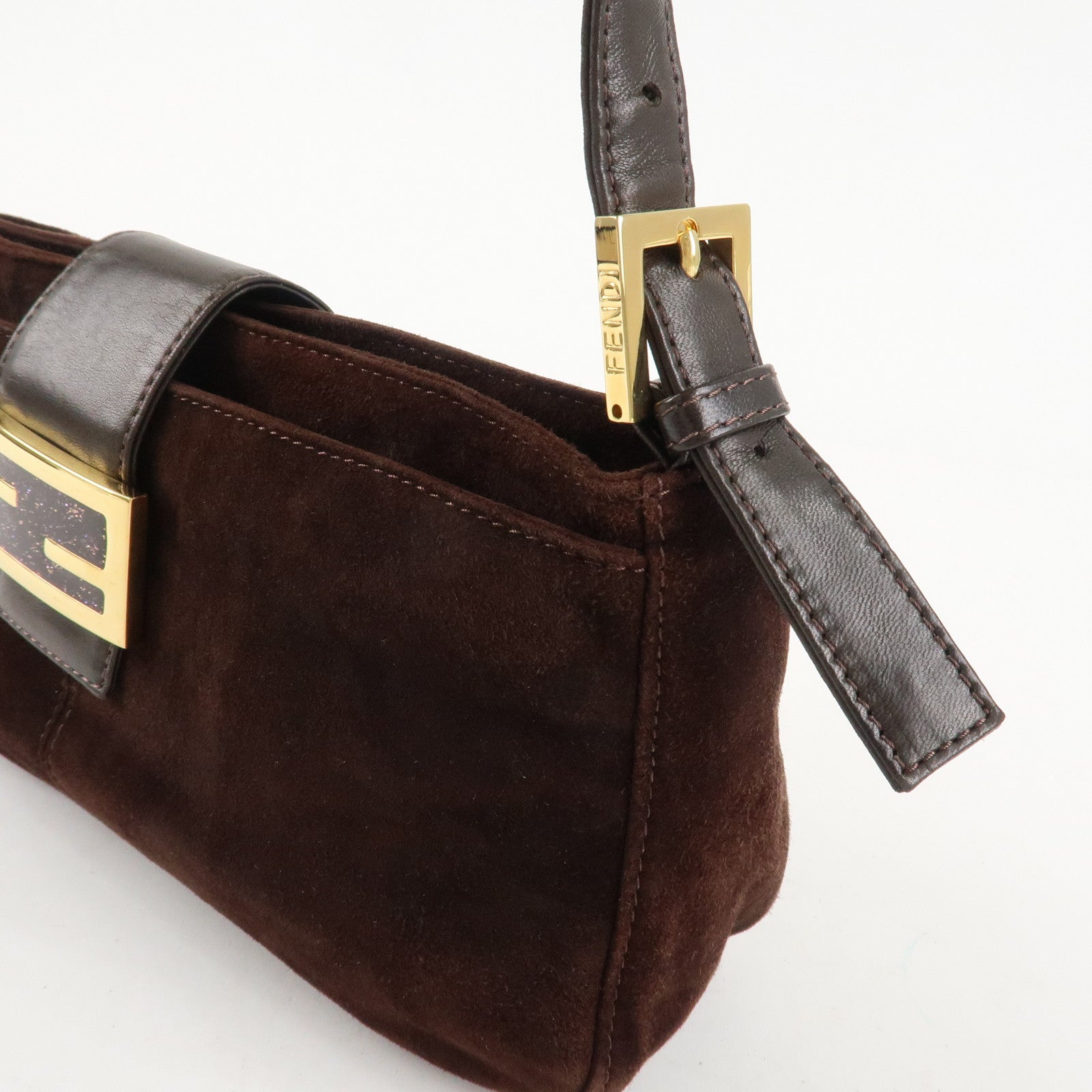 FENDI Suede Leather Shoulder Bag Dark Brown 26722 Used