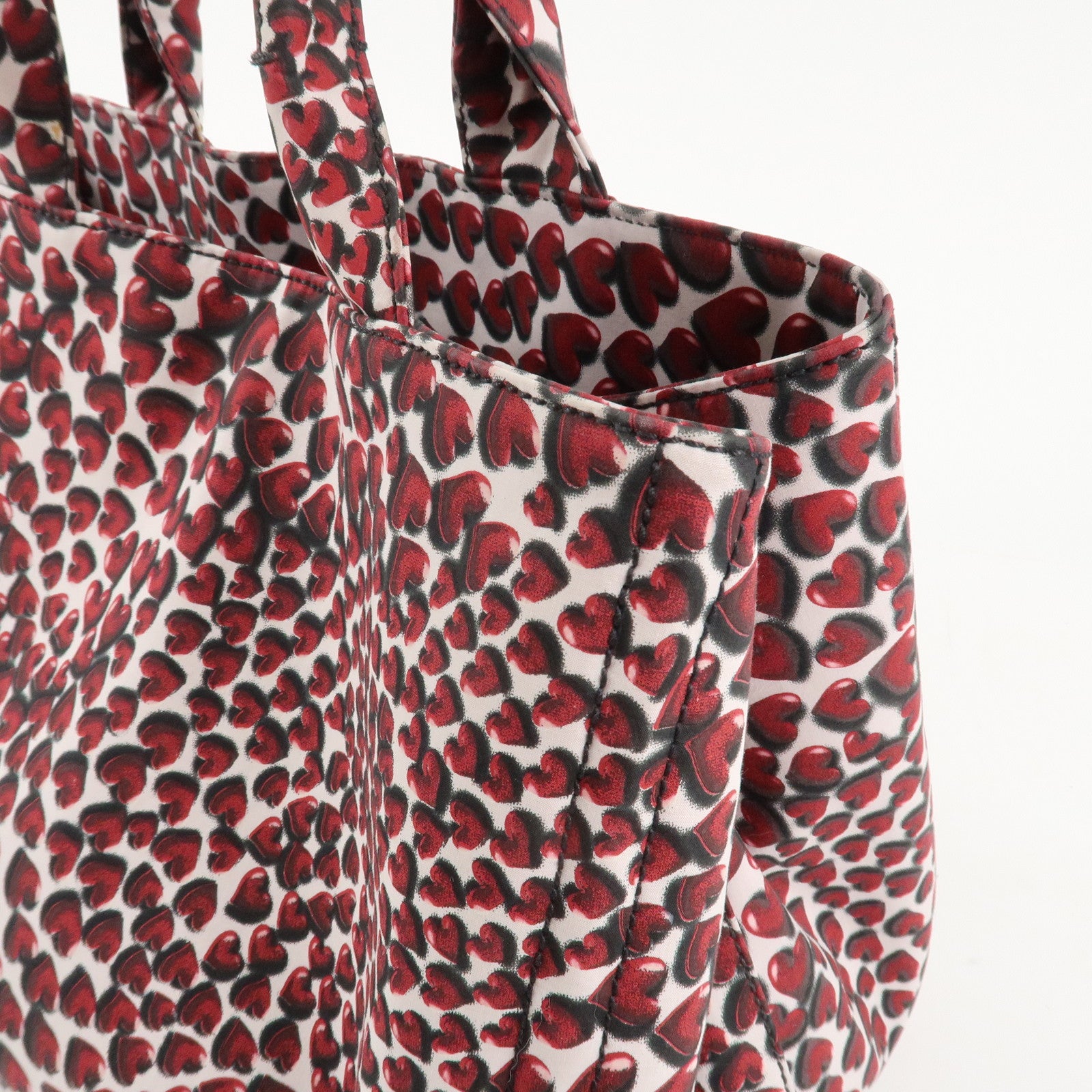 PRADA Canapa Canvas Tote Bag Hand 2Way Bag Red Ivory Gold BN1877 Used