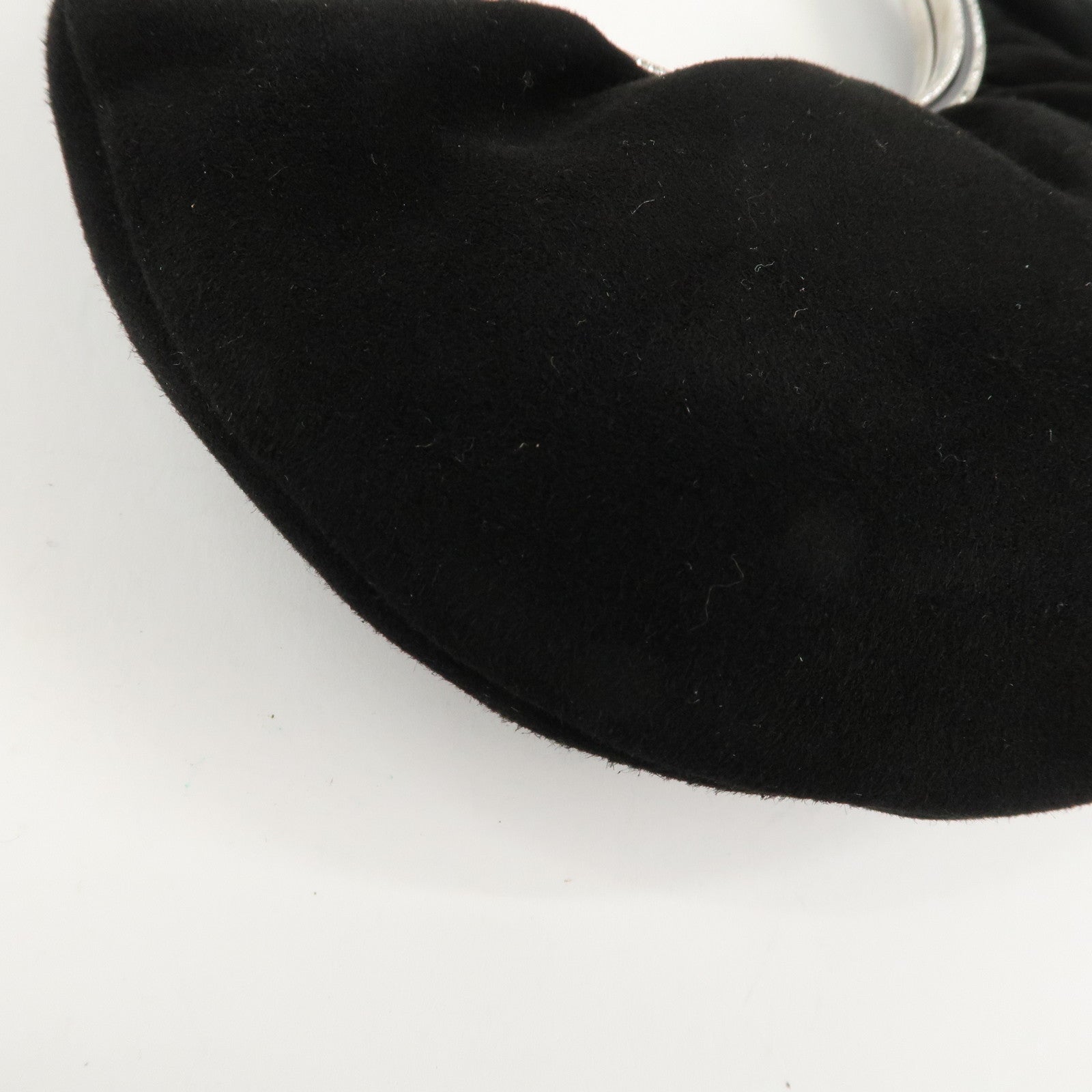 VALENTINO Suede Satin One-Handle Bijou Hand Bag Black Used