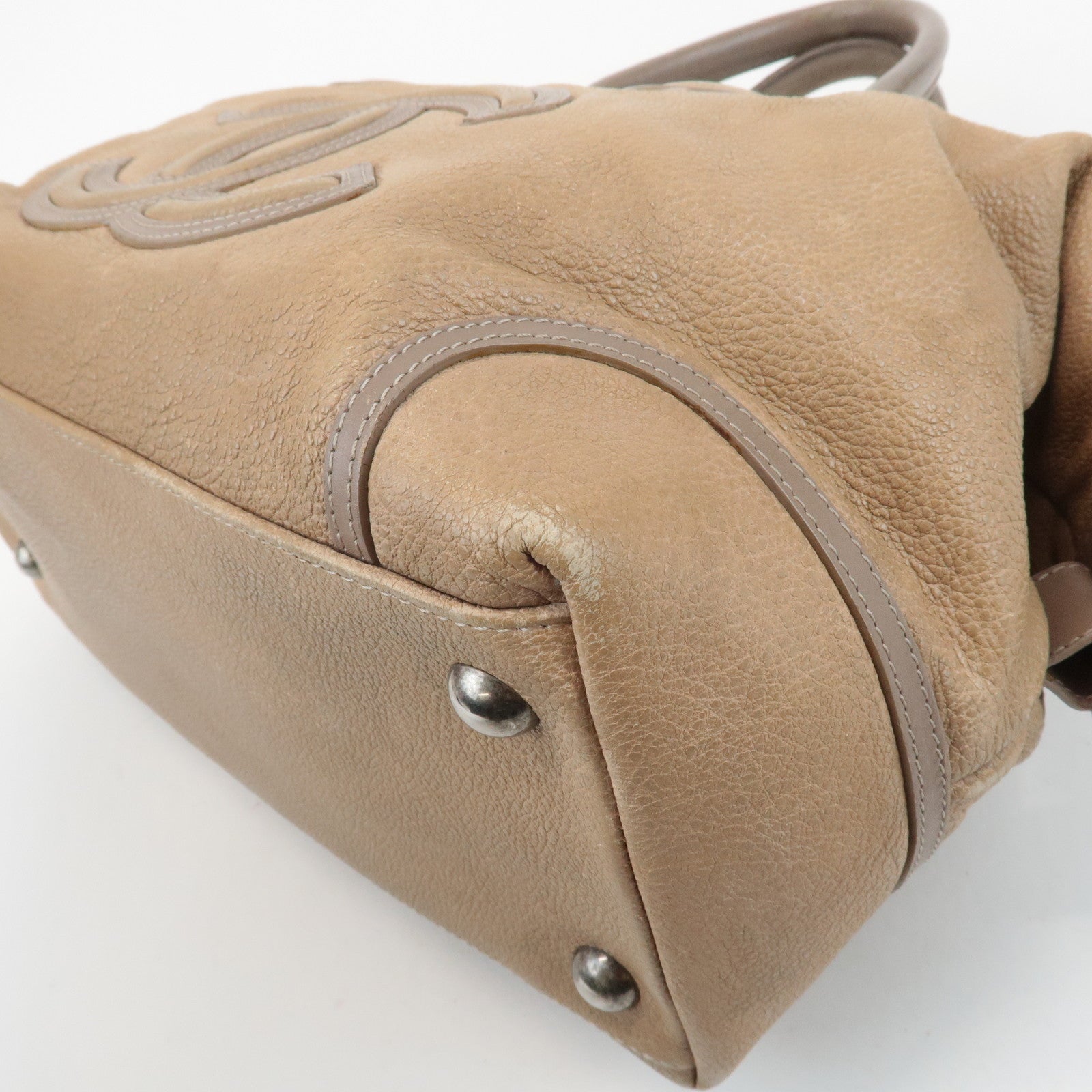 CHANEL COCO Mark Leather Boston Bag Brown Silver Hardware Used