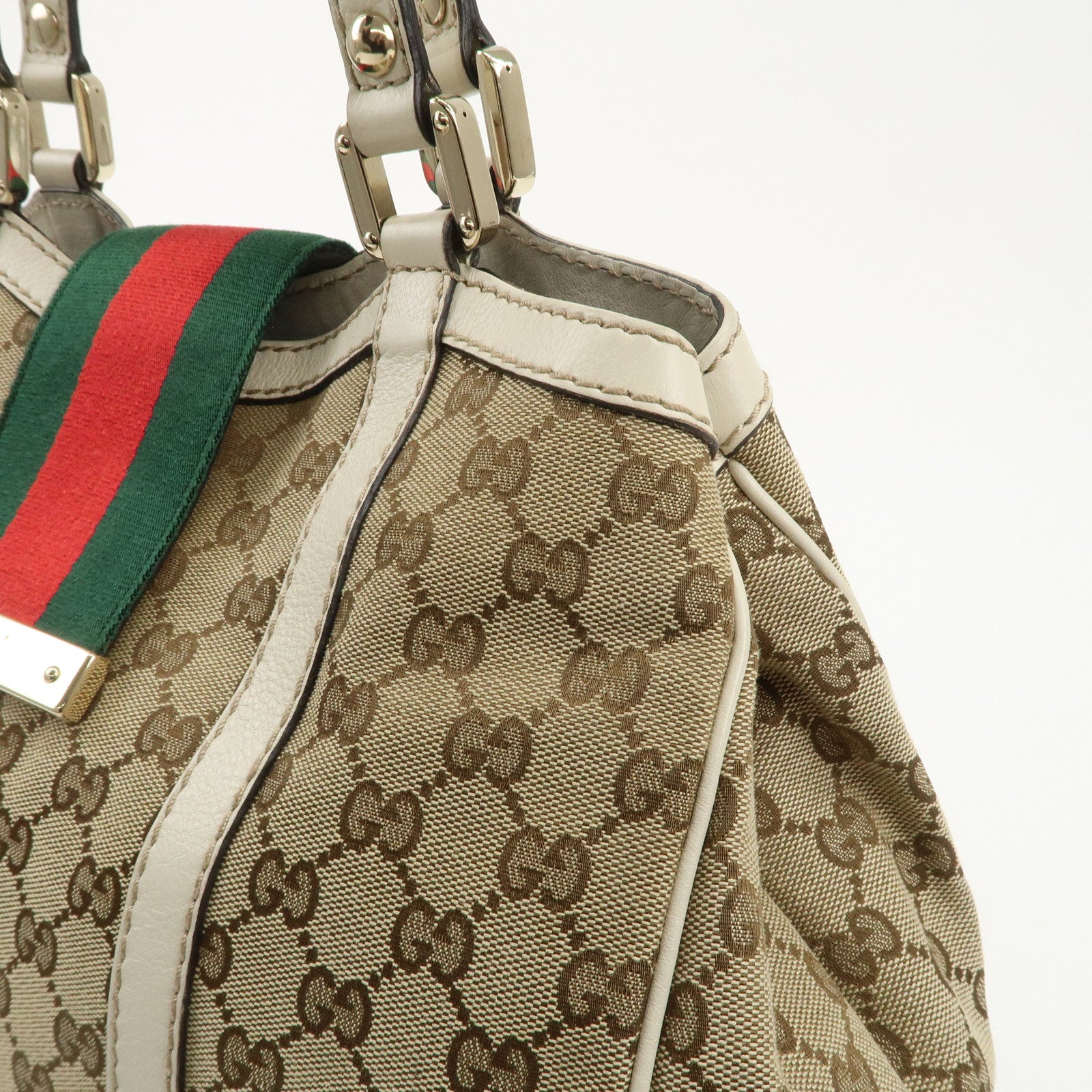 GUCCI Sherry GG Canvas Leather Hand Bag Beige Brown 233609 Used