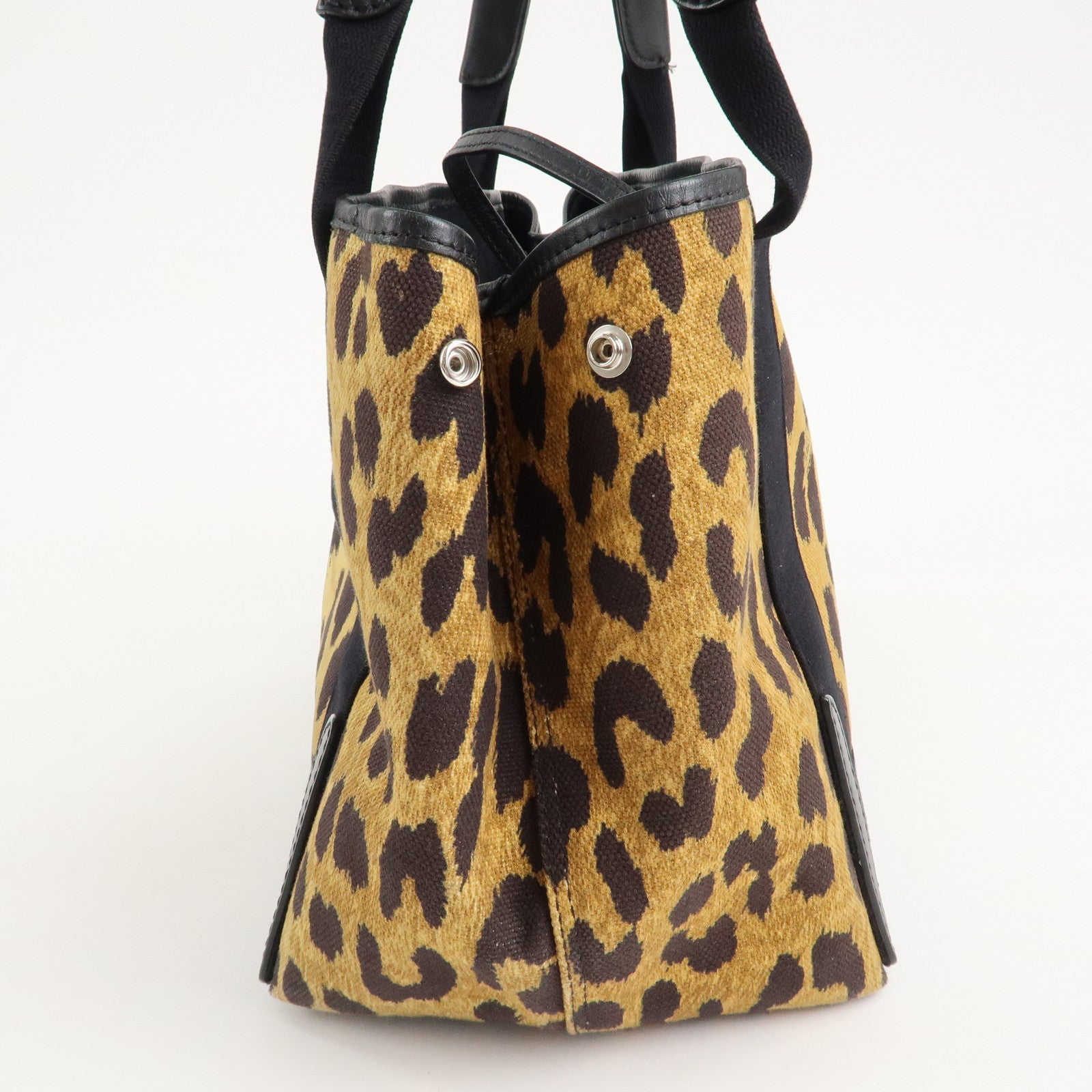 BALENCIAGA Navy Cabas S Canvas Leather Tote Bag Leopard 339933 Used