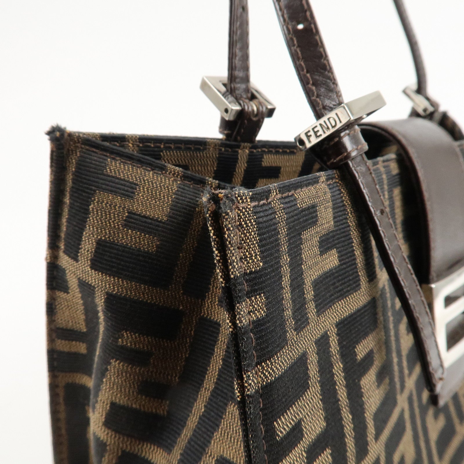 FENDI Zucca Canvas Leather Shoulder Bag Brown Black 15808 Used