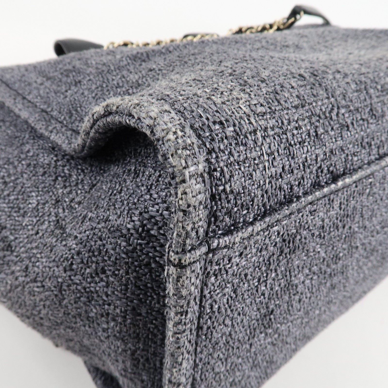 CHANEL Deauville Raffia Leather Chain Tote Bag GM A66941 Navy Used