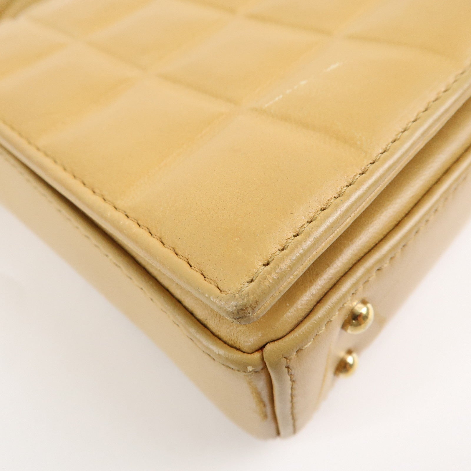 CHANEL COCO Mark Chocolate Bar Lamb Skin Shoulder Bag Beige Used