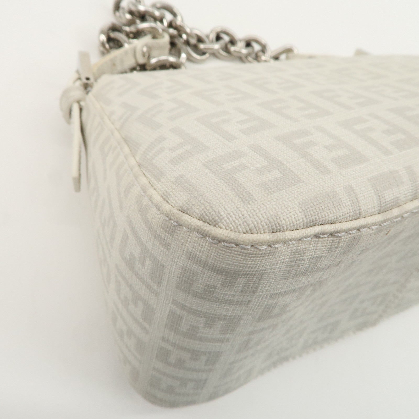 FENDI Mini Mamma Baguette Zucchino Canvas Leather Shoulder Bag Used