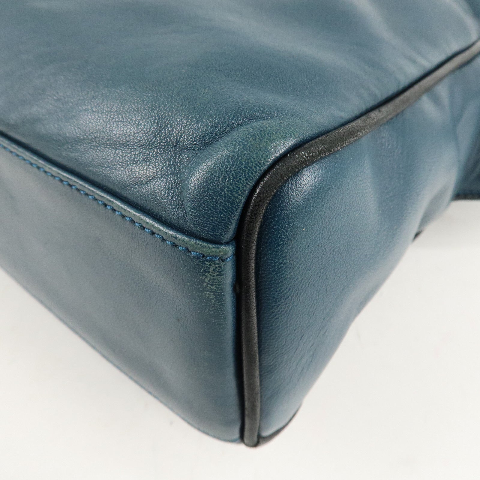 LOEWE Anagram Leather Shoulder Bag Blue Used