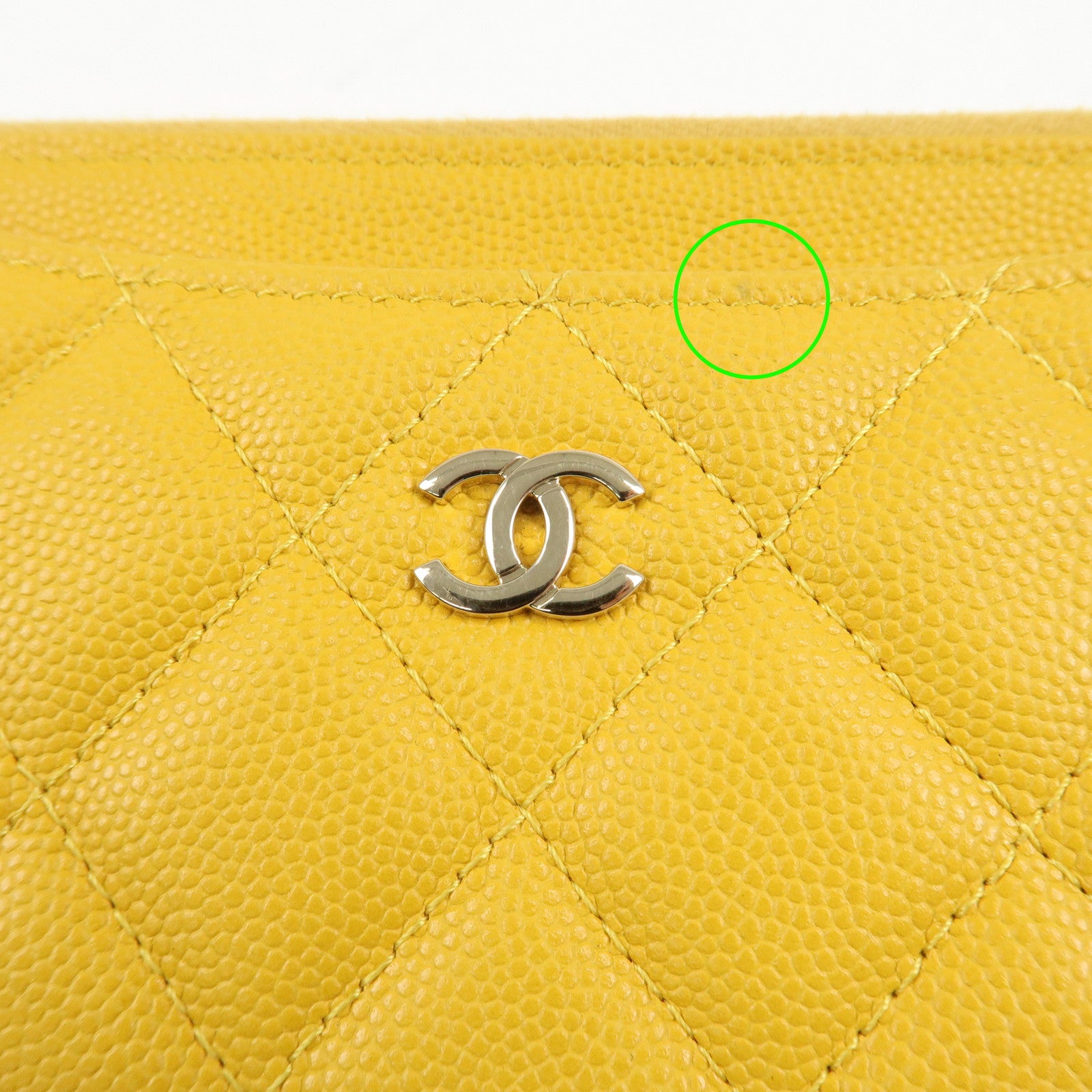 CHANEL Matelasse Caviar Skin Fragment Case Card Case Yellow Used