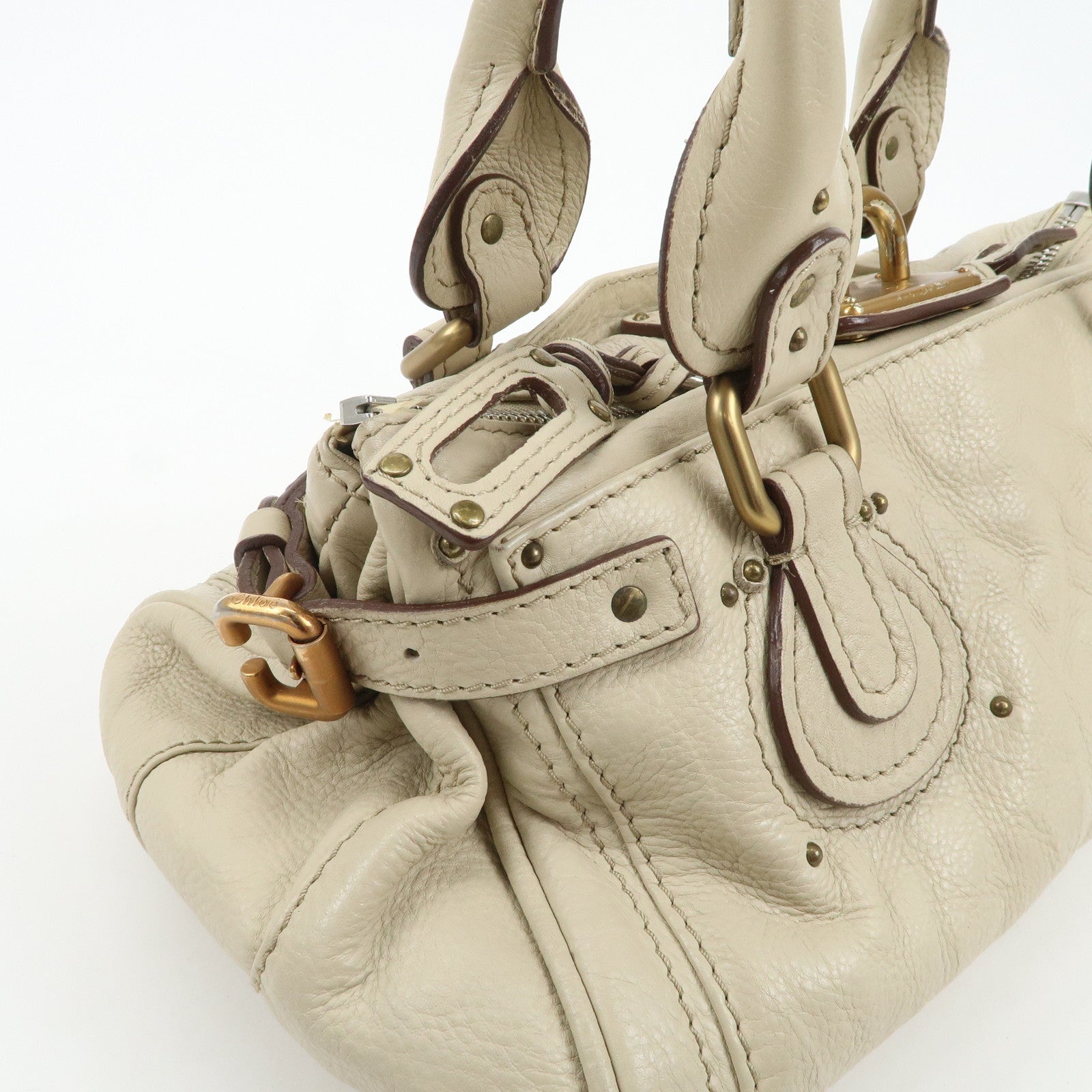 Chloe Paddington Leather Shoulder Bag Hand Bag Ivory Used