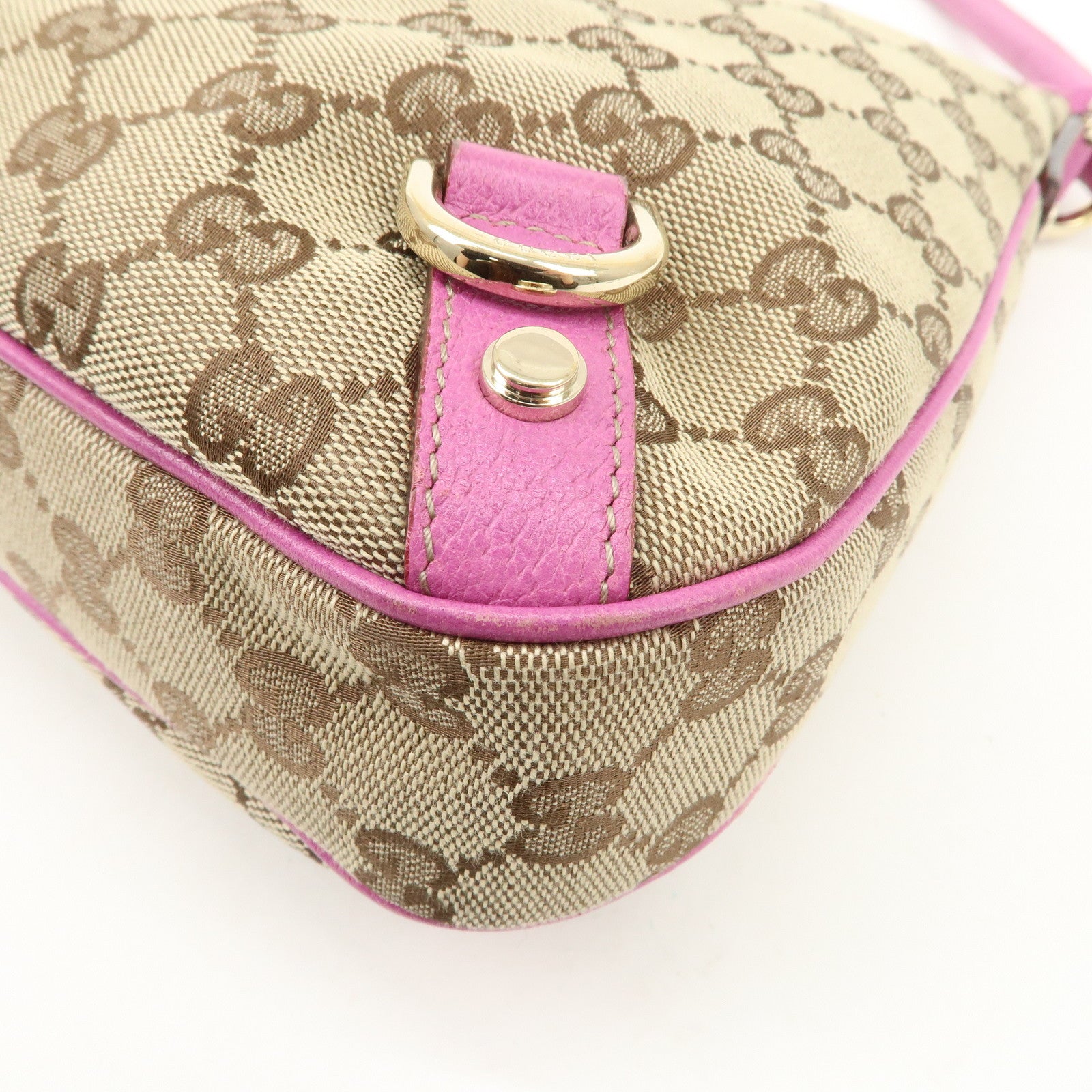 GUCCI Abbey GG Canvas Leather Shoulder Bag Beige Pink 130739 Used