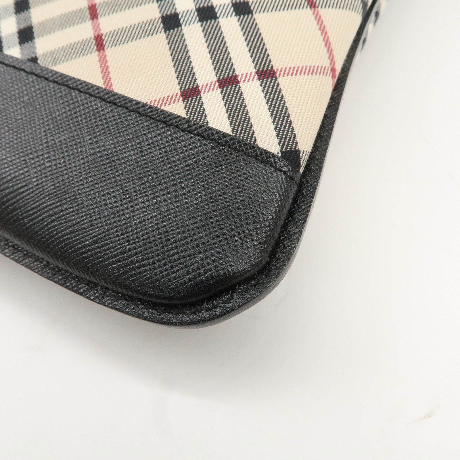 BURBERRY Canvas Leather Nova Plaid Shoulder Bag Beige Black Used