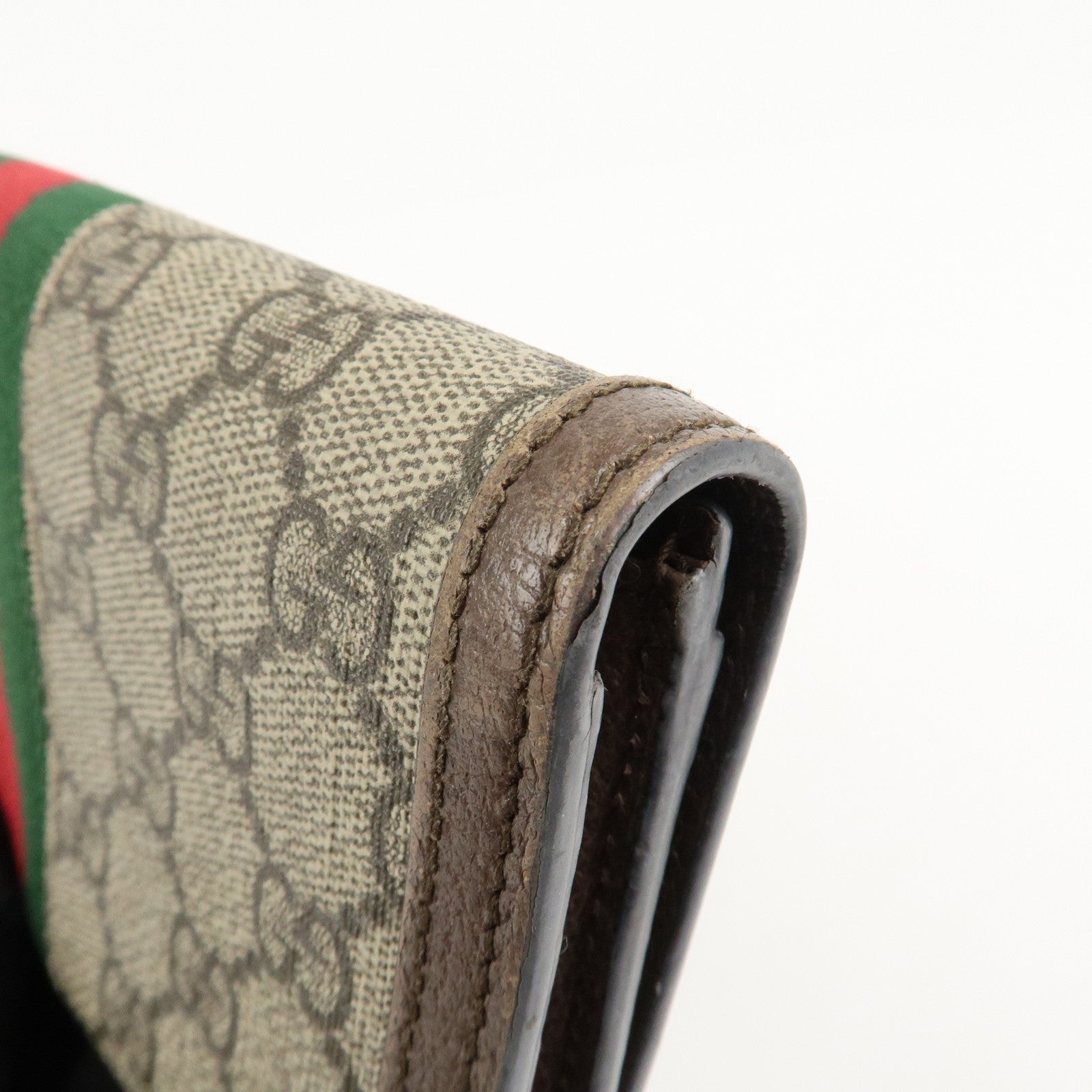 GUCCI Ophidia Sherry GG Supreme Leather Bifold Long Wallet 523153 Used