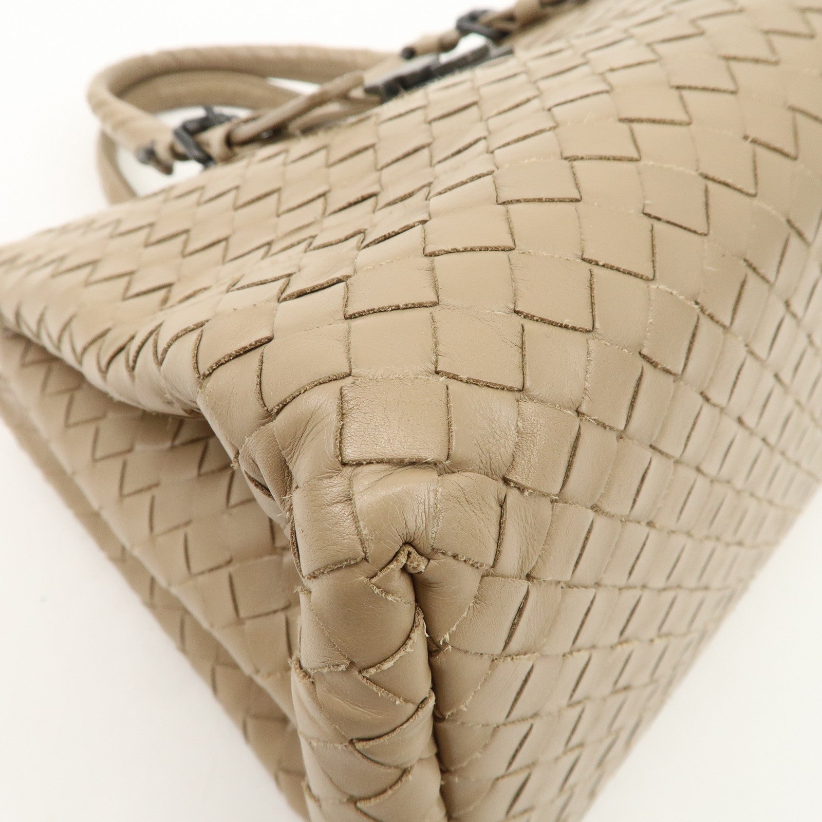 BOTTEGA VENETA Intrecciato Leather Roma Bag Hand Bag Beige Used