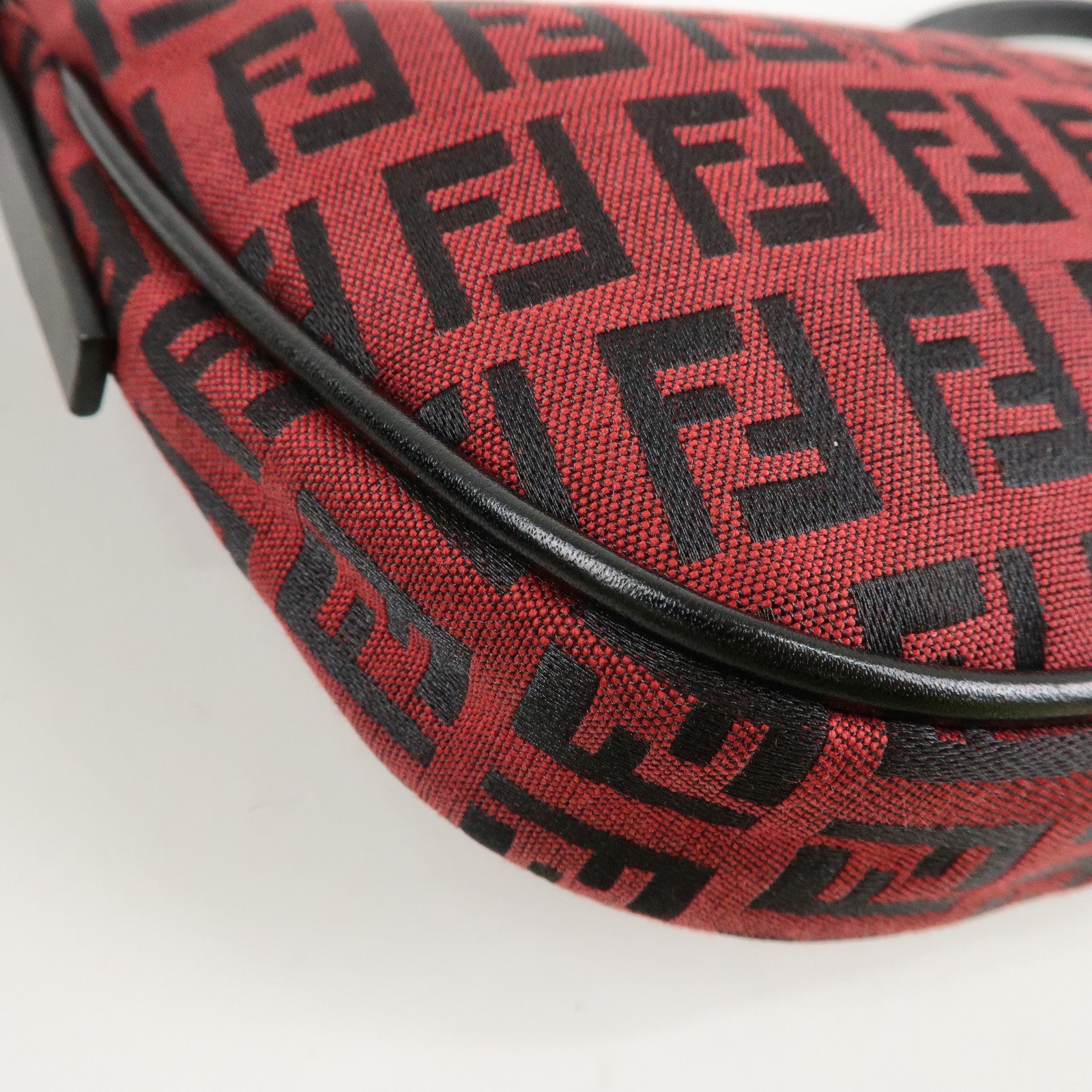 FENDI Zucchino Canvas Leather Accessory Pouch Hand Bag Black Red Used