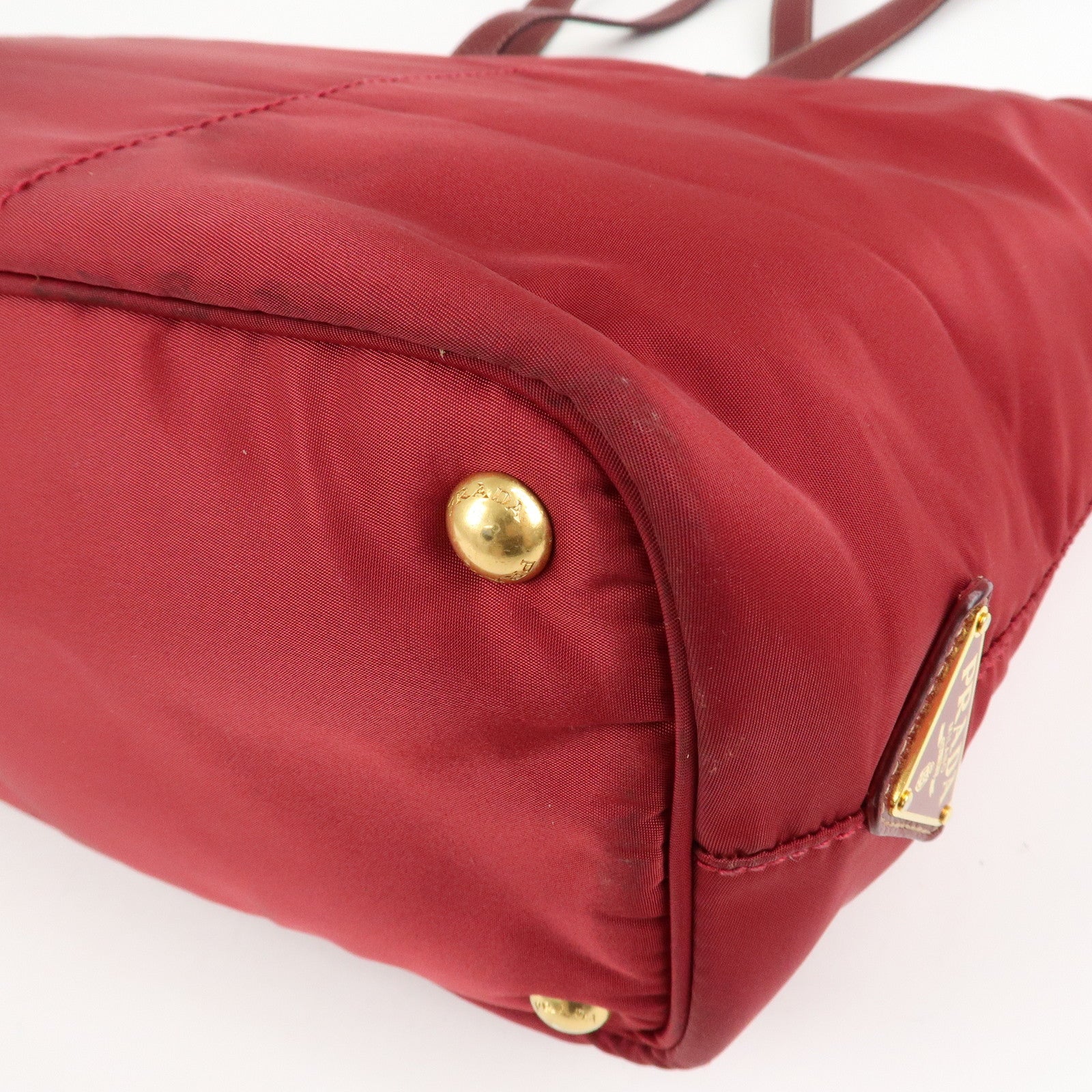 PRADA Logo Nylon Leather Tote Bag Shoulder Bag Dark Red BR4634 Used
