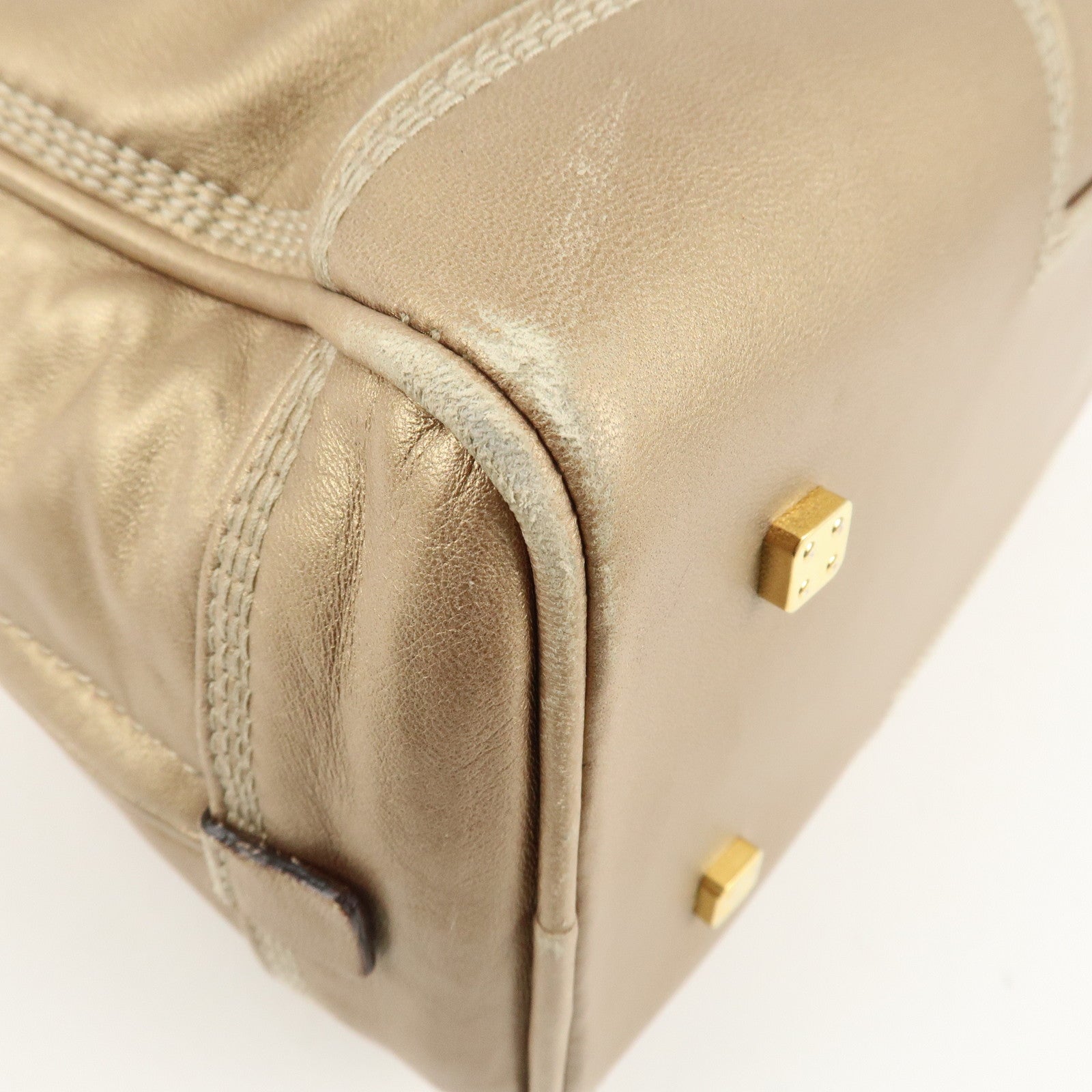 LOEWE Anagram Leather Amazona 28 Hand Bag Boston Bag Gold Used