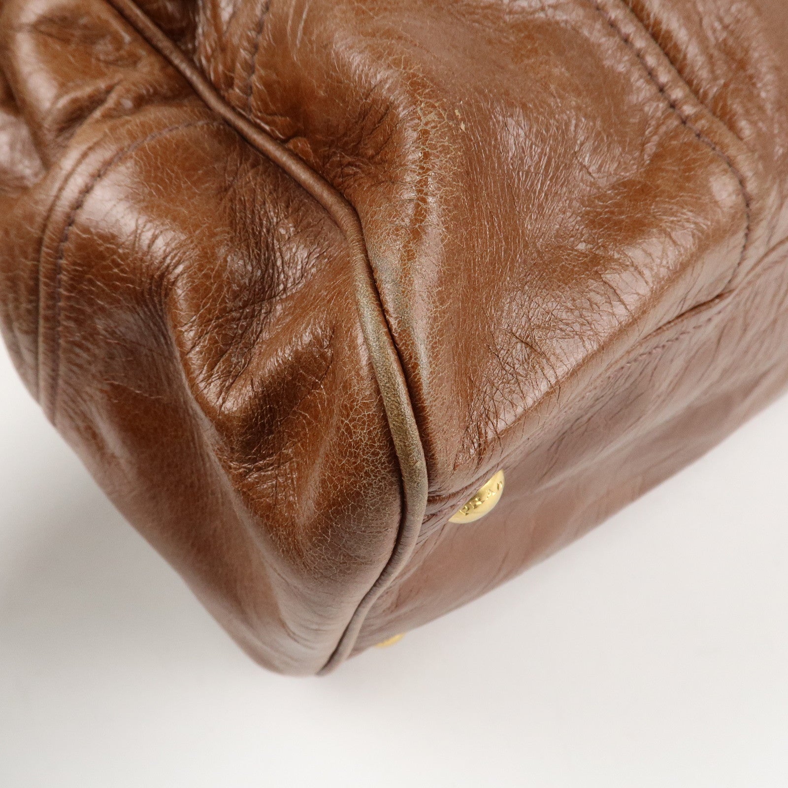 PRADA Leather 2Way Bag Shoulder Bag Hand Bag Brown Used
