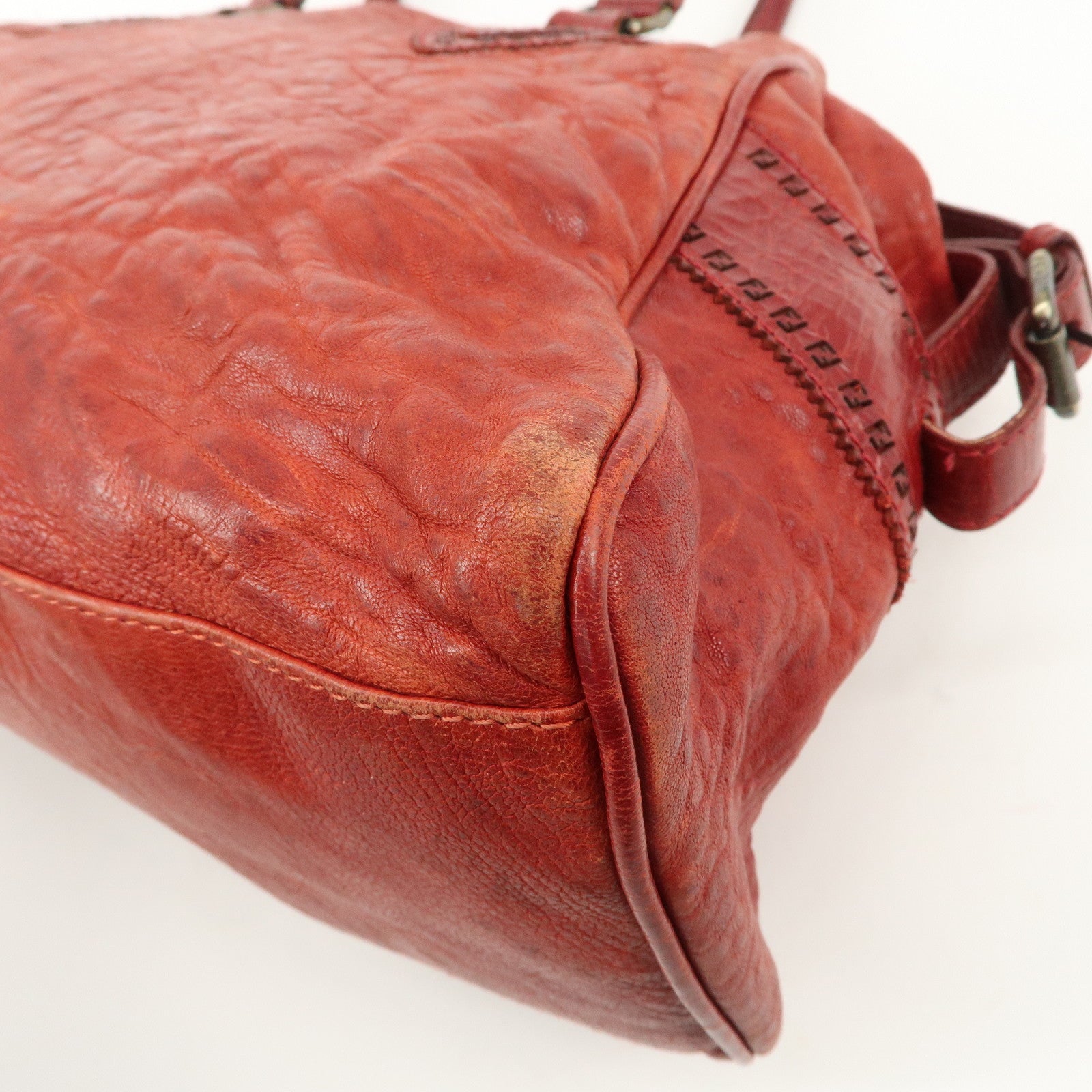 FENDI Ethnico Leather Tote Bag Shoulder Bag Red 8BN162 Used