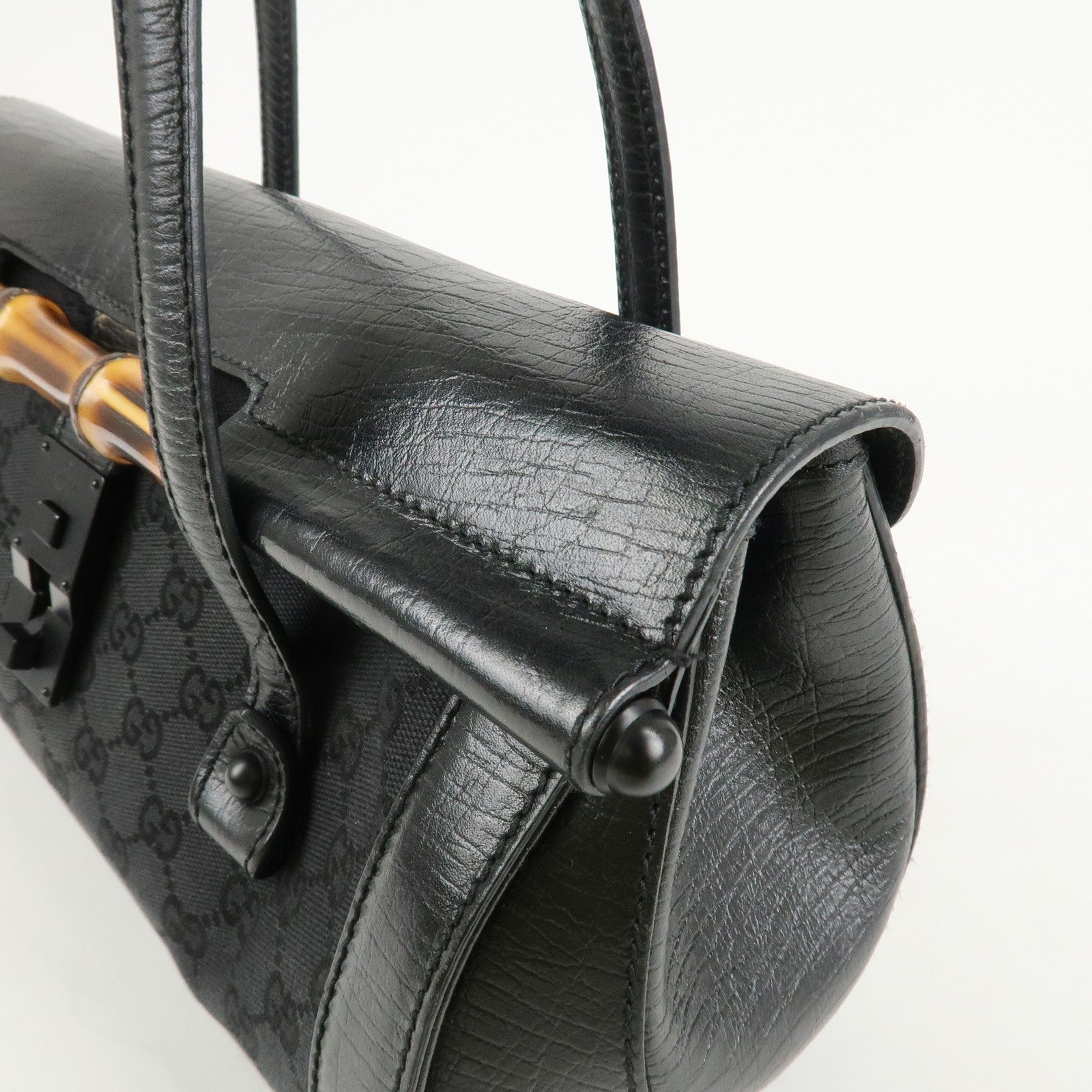 GUCCI Bamboo GG Canvas Leather Shoulder Bag 111713 Used