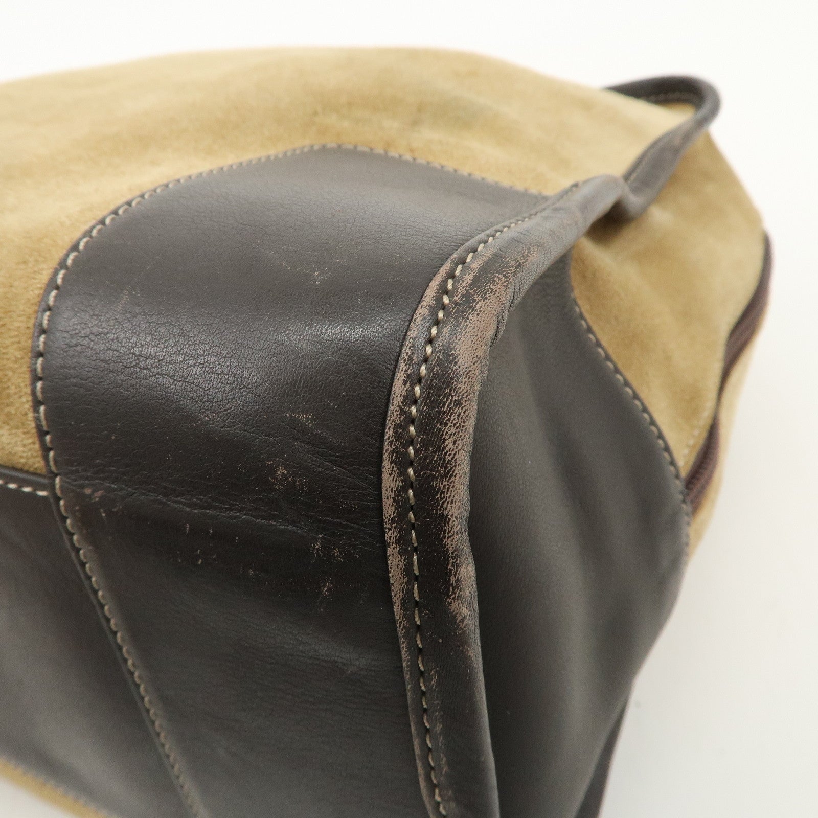 LOEWE Anagram Suede Leather Amazona 32 Hand Bag Beige Brown Used