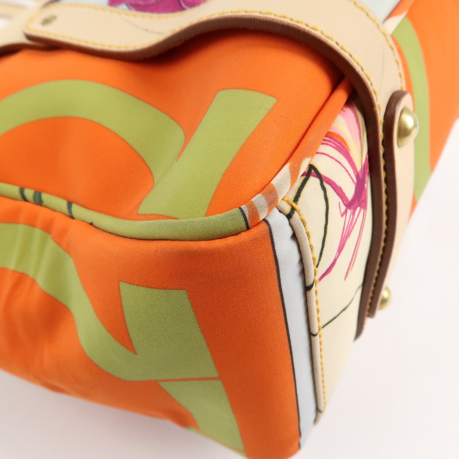 Ferragamo Nylon Leather Tote Bag Animal Multi Color AF-216407 Used