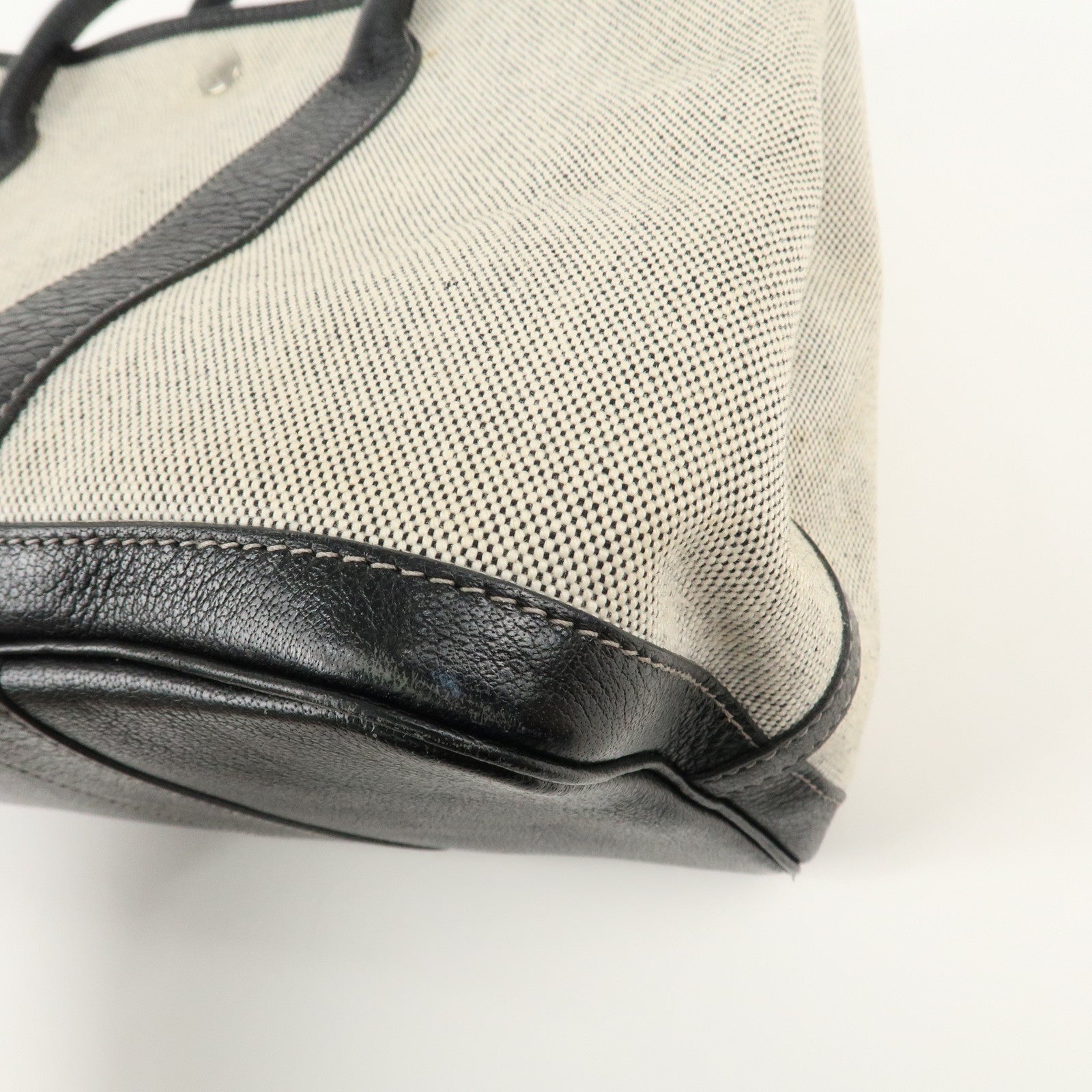 HERMES Garden Party Toile Ash Leather PM H Stamped Tote Bag Used