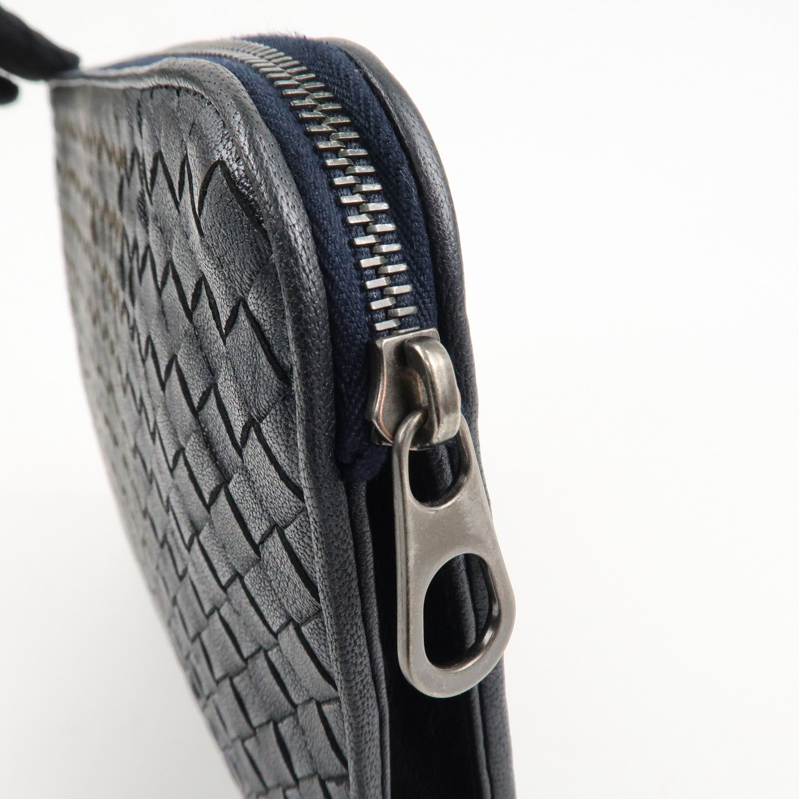 BOTTEGA VENETA Leather Clutch Bag Navy Gray Beige Used