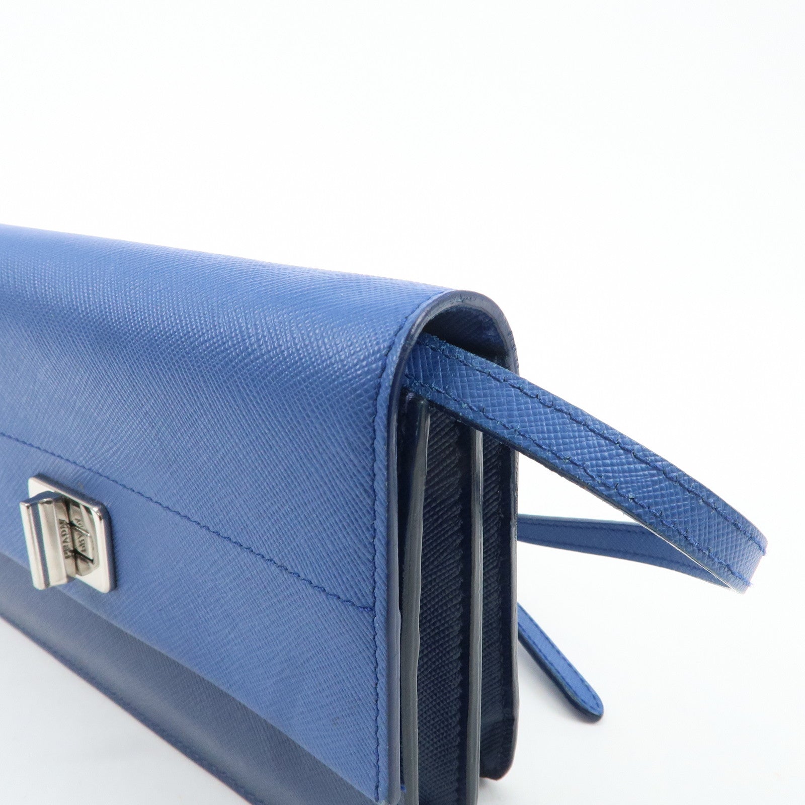 PRADA Leather Shoulder Bag Blue Navy Used