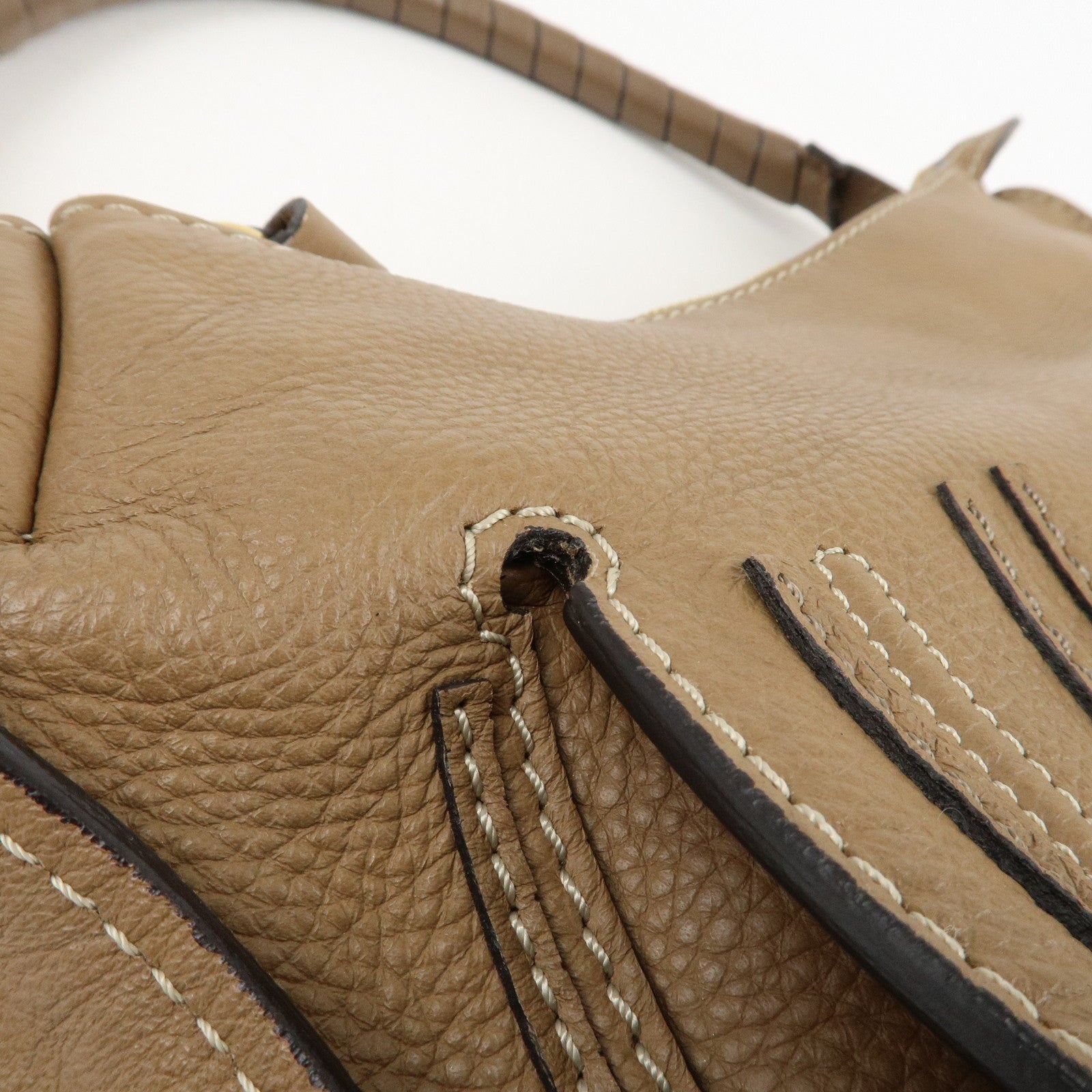 Chloe Marcie Leather Shoulder Bag Hand Bag Beige Used
