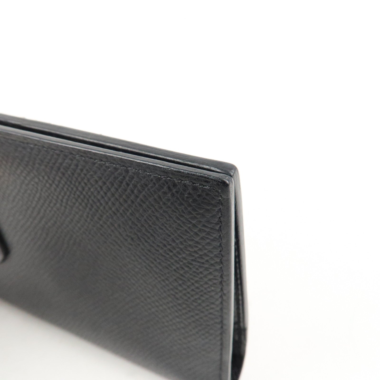 HERMES Leather Bearn Long Wallet M Stamped (around 2009) Black Used