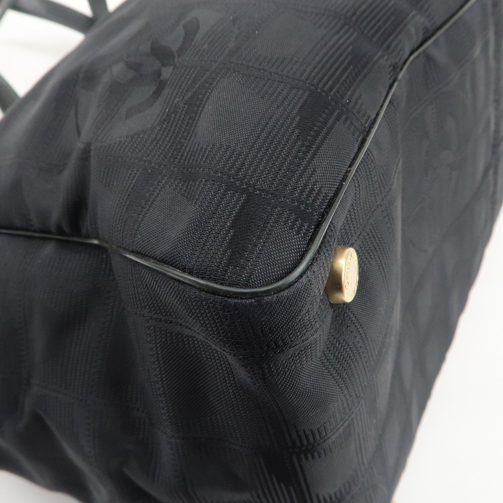 CHANEL Travel Line Nylon Jacquard Leather Tote Bag MM Black A15991 Used
