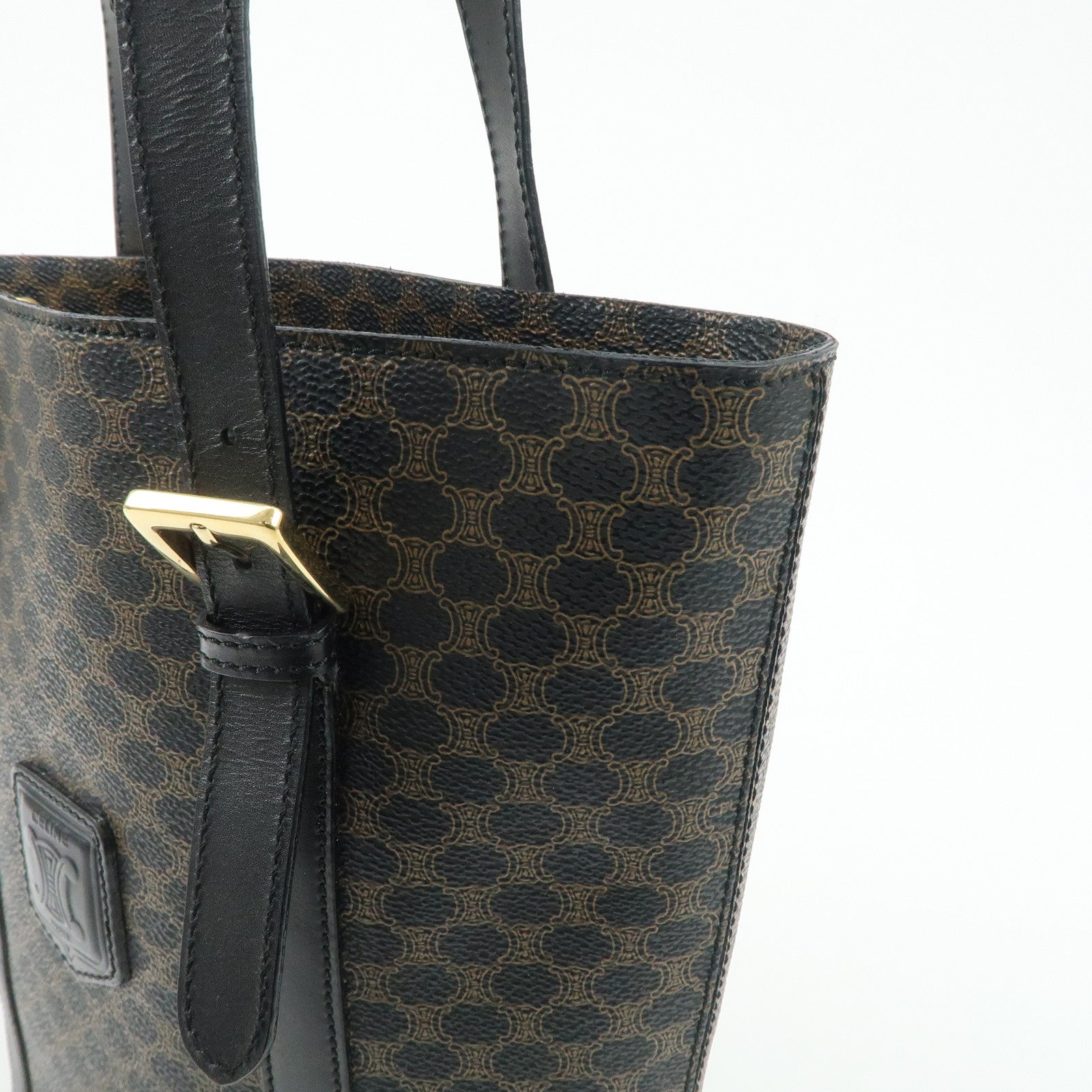 CELINE Macadam PVC Leather Tote Bag Shoulder Bag Brown Black Used