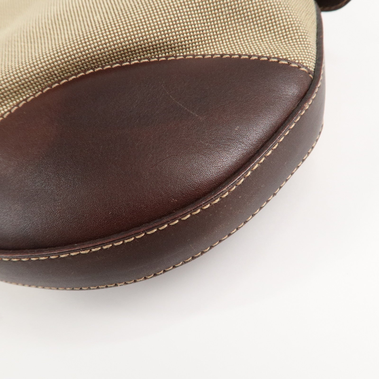 PRADA Logo Jacquard Leather Shoulder Bag Beige Brown Used