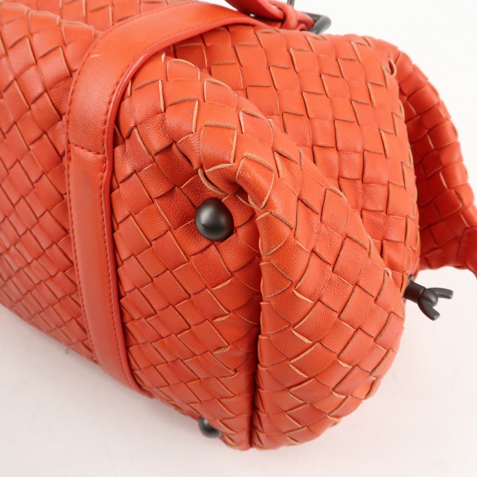 BOTTEGA VENETA Intrecciato Leather Boston Montaigne Bag Orange Used