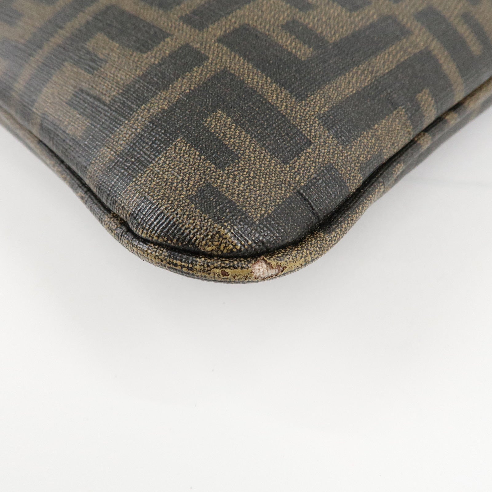 FENDI Zucca Print PVC Shoulder Bag Khaki Black 7VA207 Used