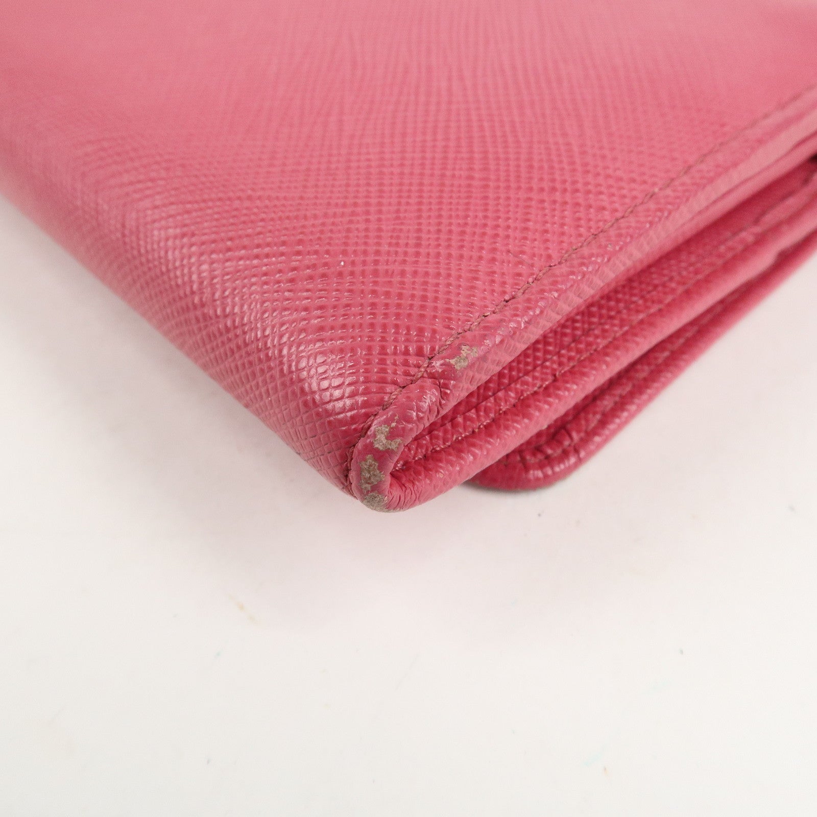 PRADA Saffiano Metal Chain Wallet Shoulder Bag Pink 1DH002 Used