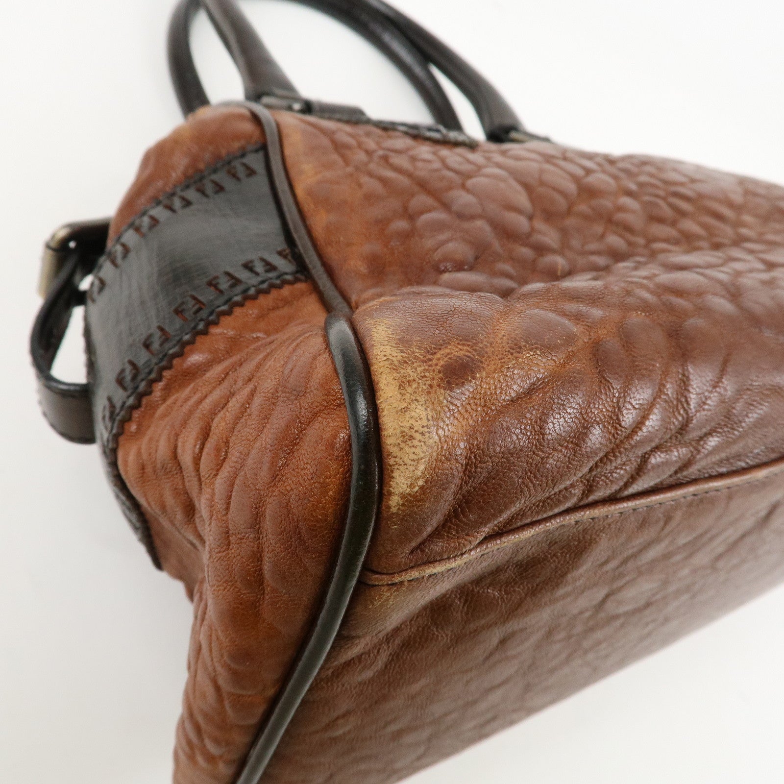 FENDI Ethnico Zucca Canvas Leather Tote Bag Brown 8BN157 Used