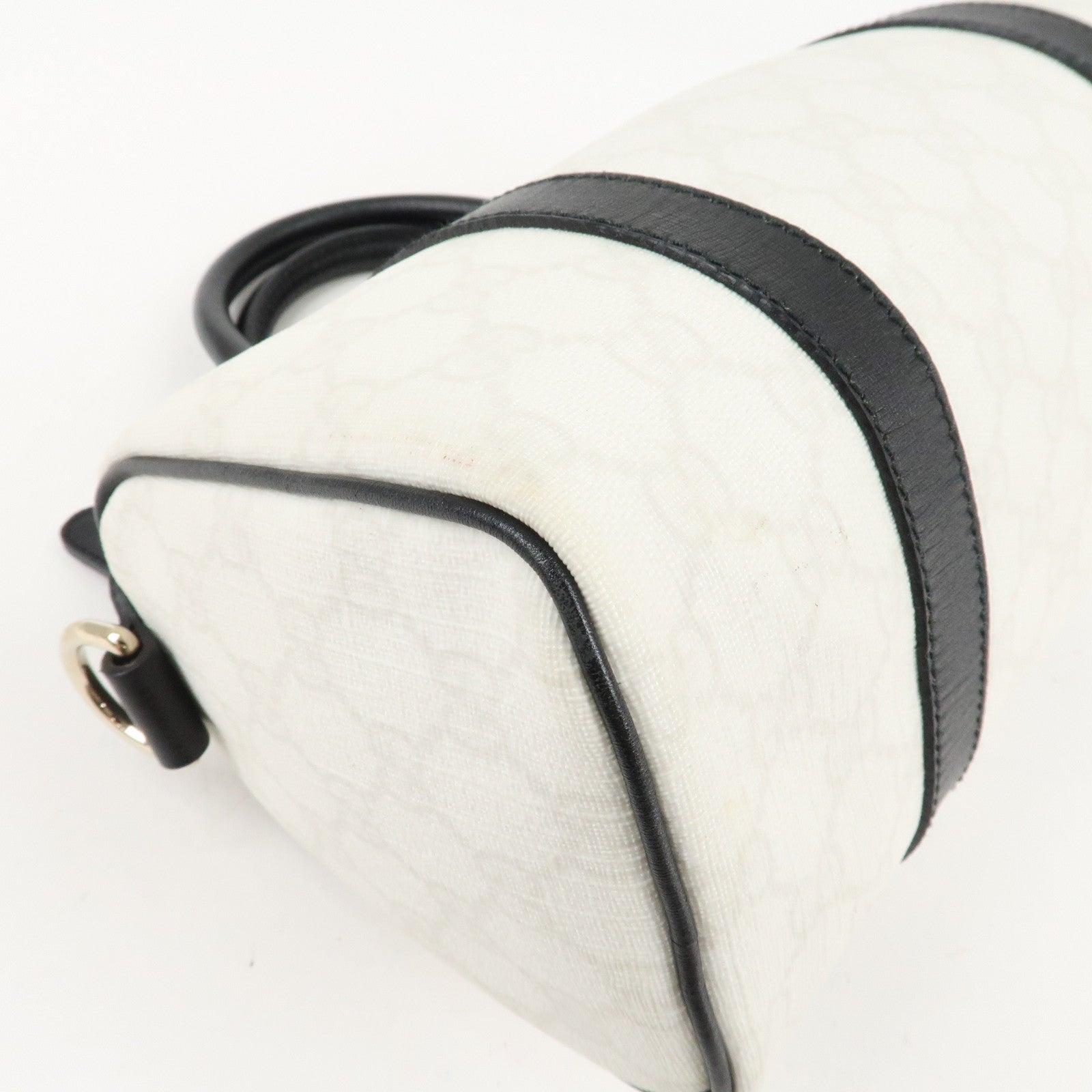 GUCCI GG Supreme Patent Leather Mini Boston Bag Ivory Black 193604 Used