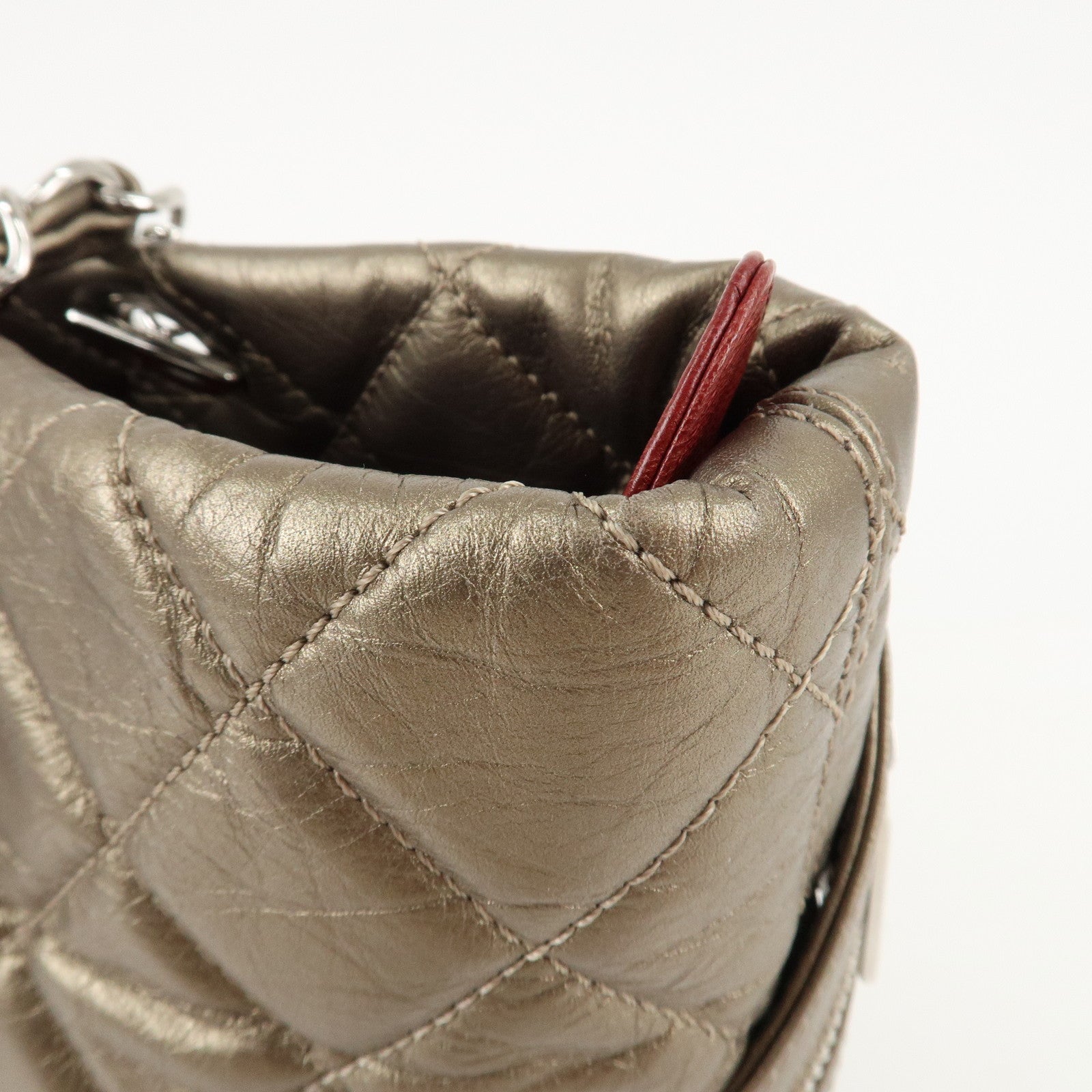 CHANEL Cambon Line Lamb Skin Cotton Club Hand Bag Bronze A34318 Used