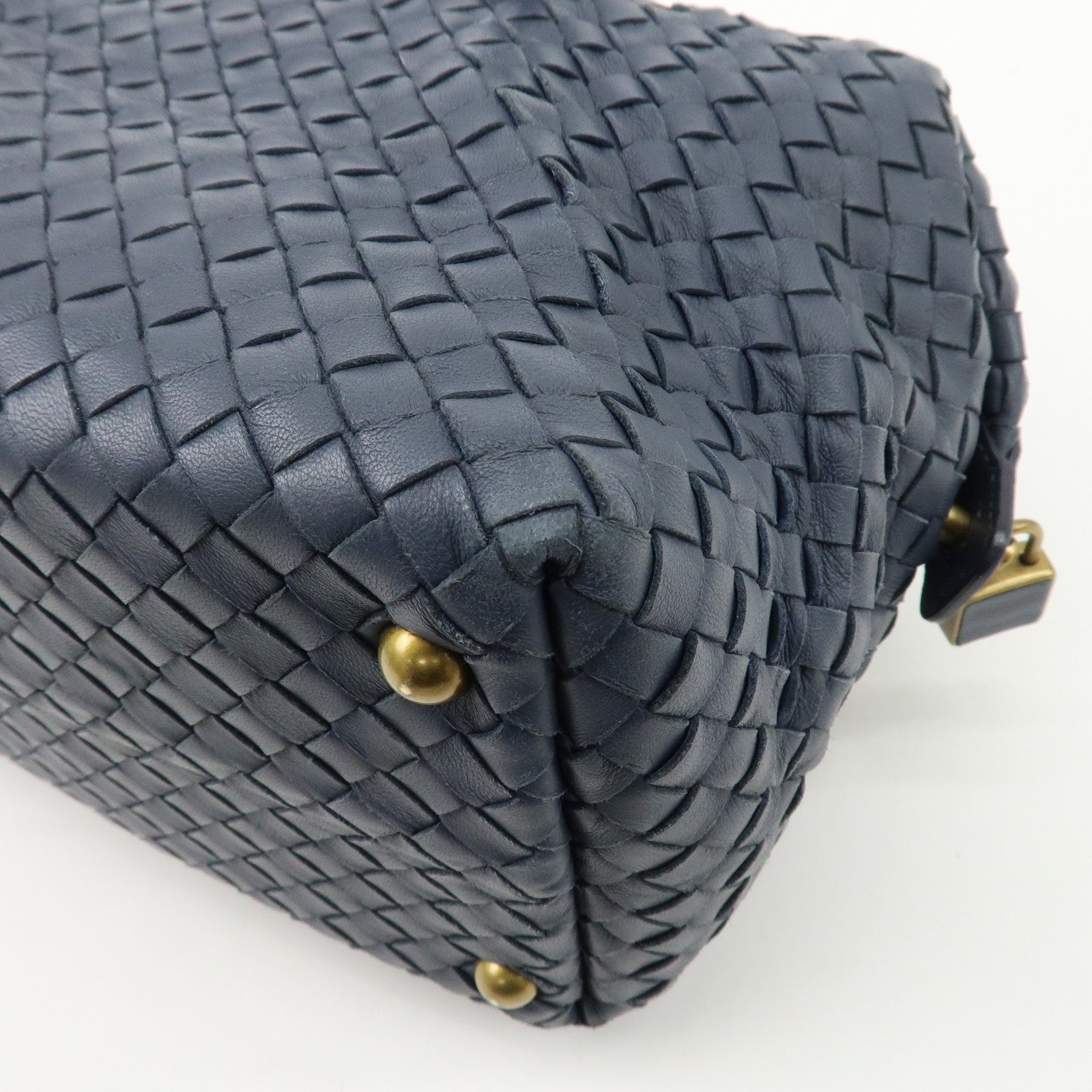 BOTTEGA VENETA Intrecciato Leather Hand Bag Shoulder Bag Navy Used