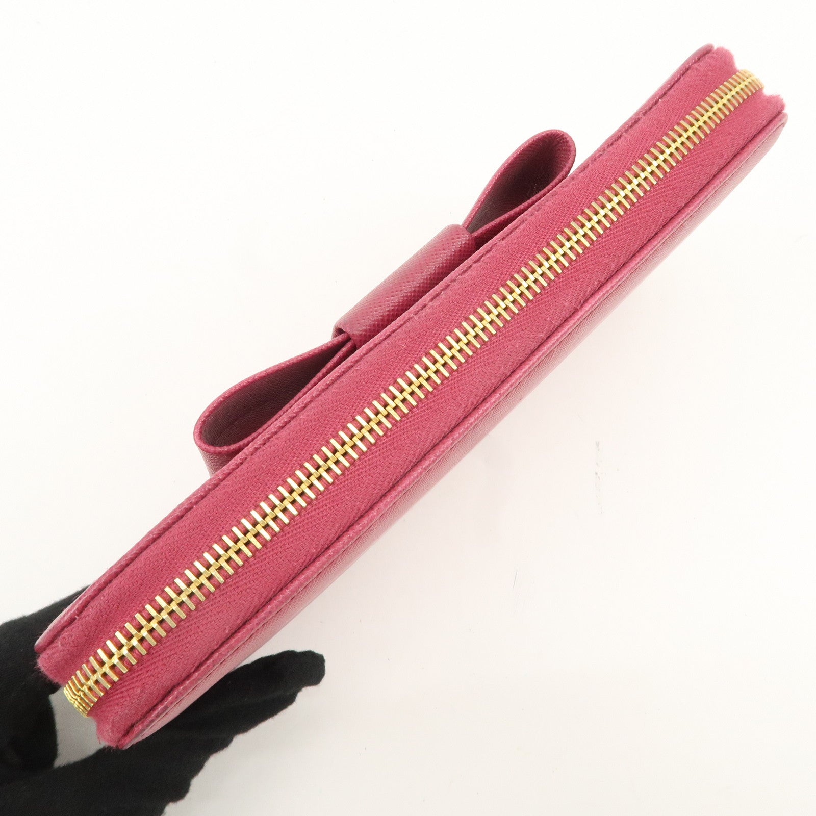 PRADA Logo Saffiano Leather Round Zipper Long Wallet Pink 1M0506 Used