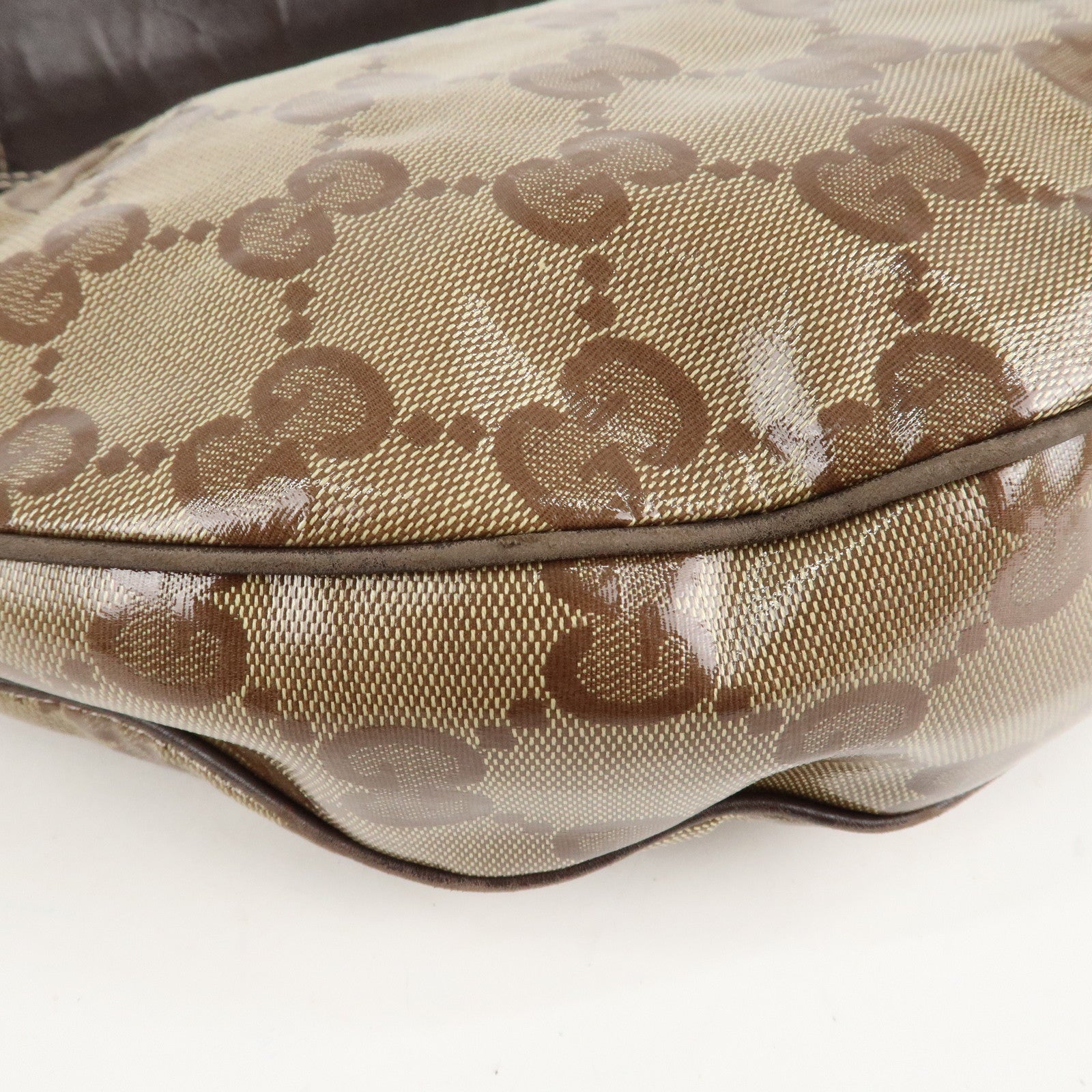 GUCCI GG Crystal Leather Shoulder Bag Hand Bag Brown 257297 Used