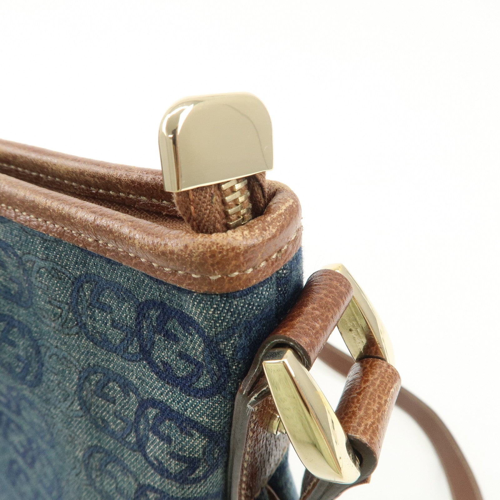 GUCCI Interlocking Abbey Denim Leather Shoulder Bag 131326 Used