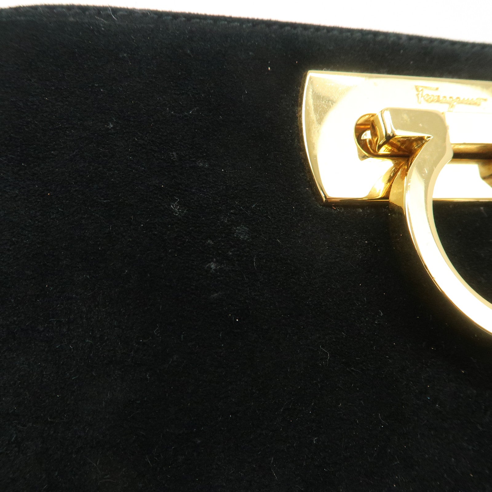 Salvatore Ferragamo Gancini Suede Chain Shoulder Black Bag Used