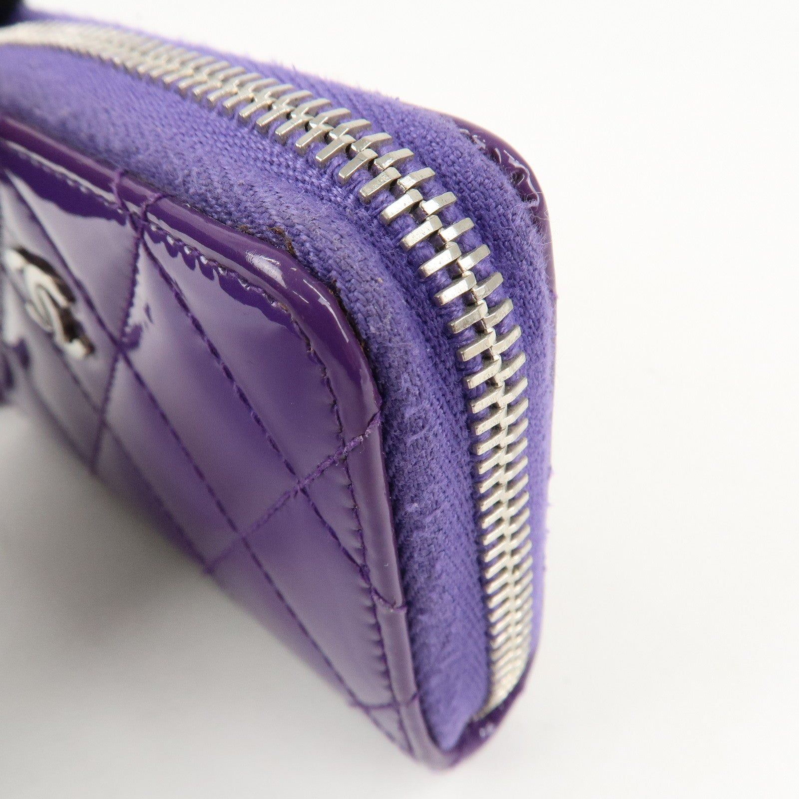 CHANEL Matelasse Patent Leather Card Case Coin Case Purple Used