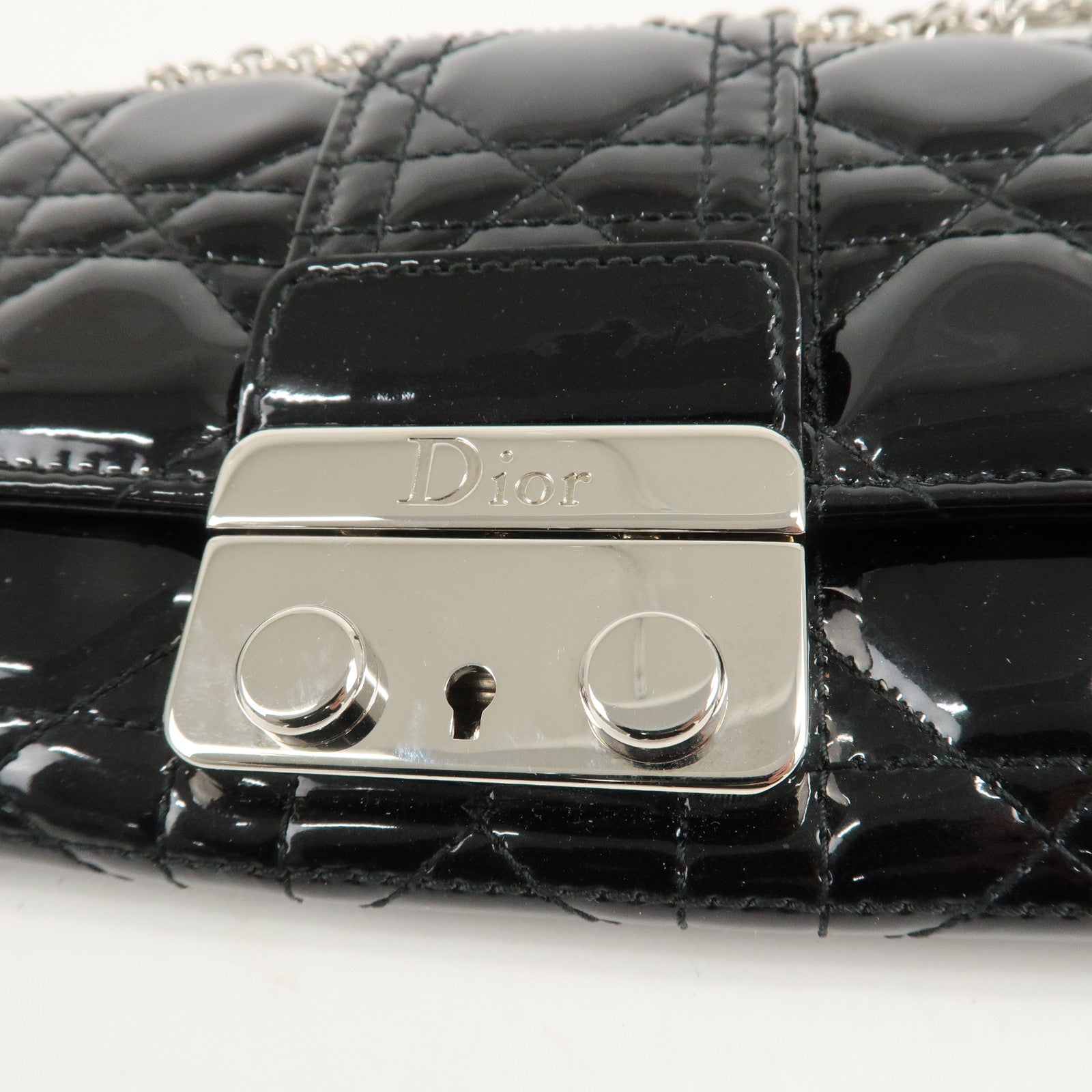 Christian Dior New Lock Cannage Patent Leather Chain Long Wallet Used