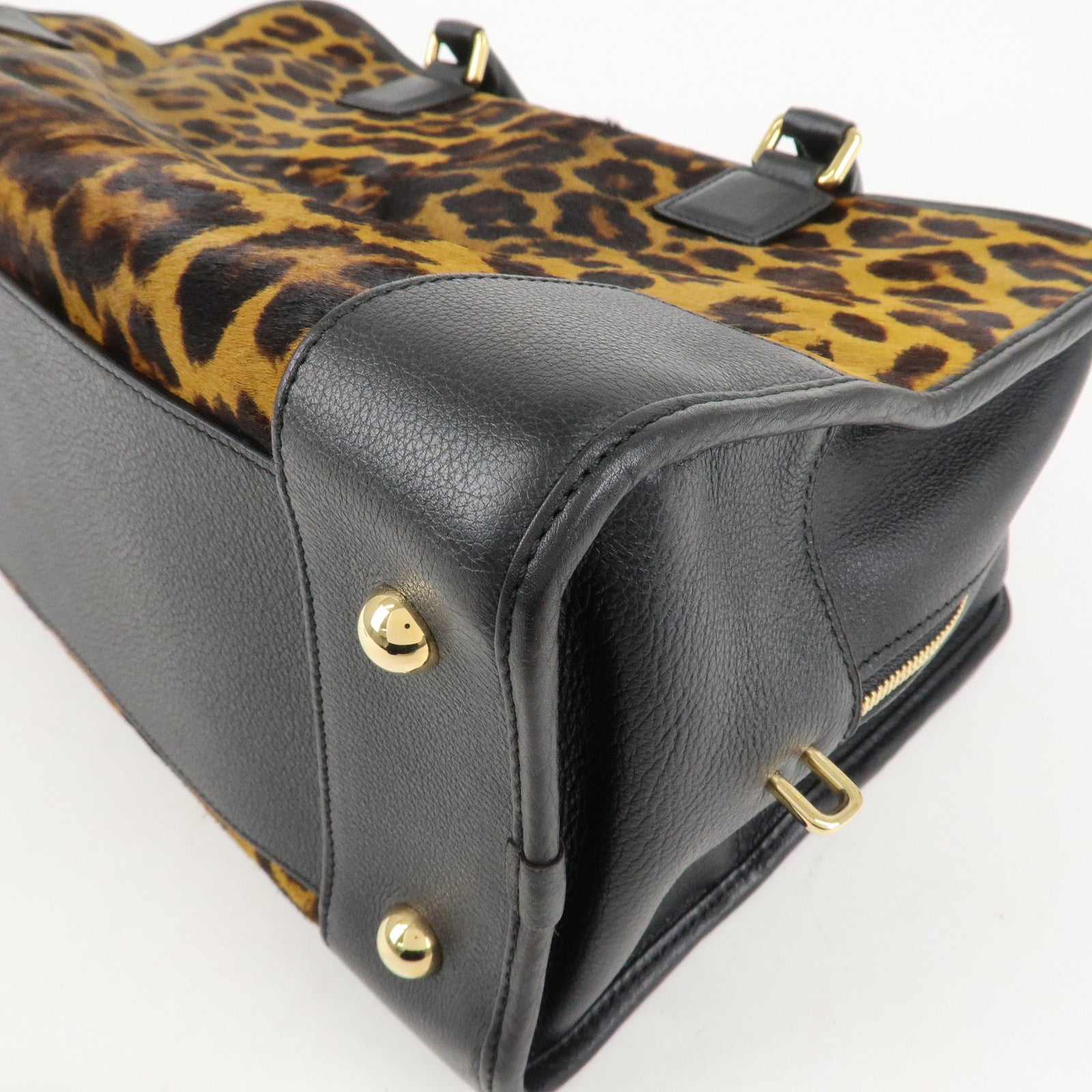 LOEWE Unborn Calf Leather Amasona 36 Hand Bag Brown Black Used