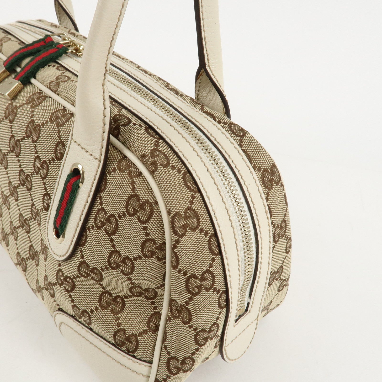GUCCI Princy Sherry GG Canvas Leather Mini Boston Bag Beige 161720 Used